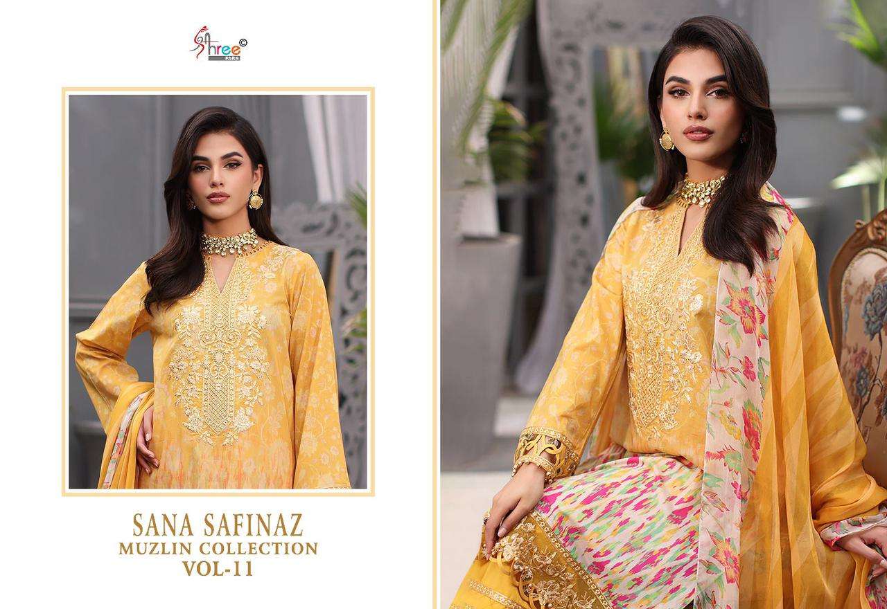 shree fabs sana safinaz muzlin collection vol 11 cotton elegant salwar suit with ciffon dupatt catalog