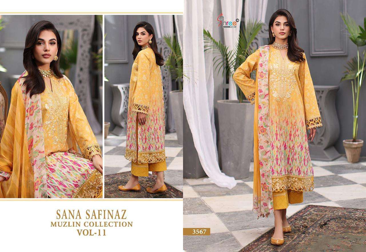 shree fabs sana safinaz muzlin collection vol 11 cotton elegant salwar suit with ciffon dupatt catalog