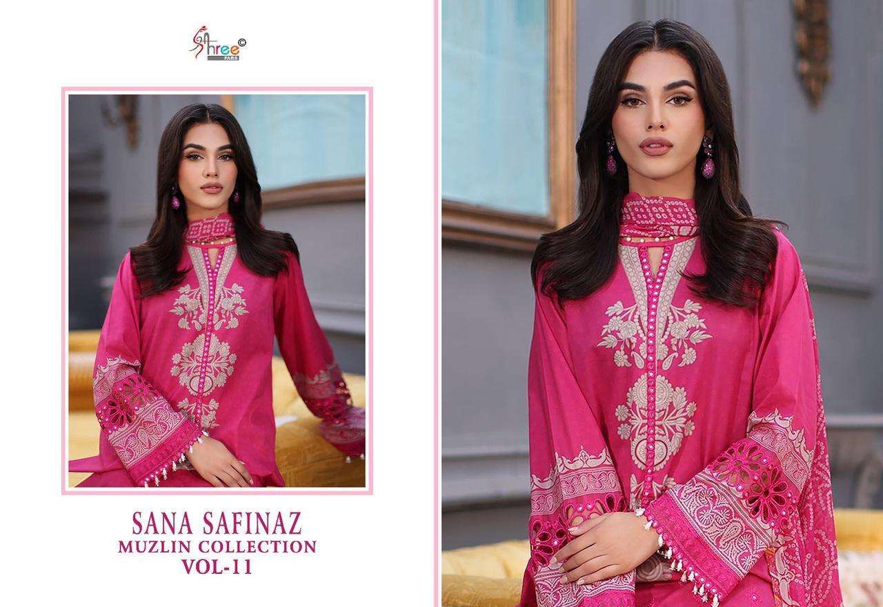 shree fabs sana safinaz muzlin collection vol 11 cotton elegant salwar suit with ciffon dupatt catalog