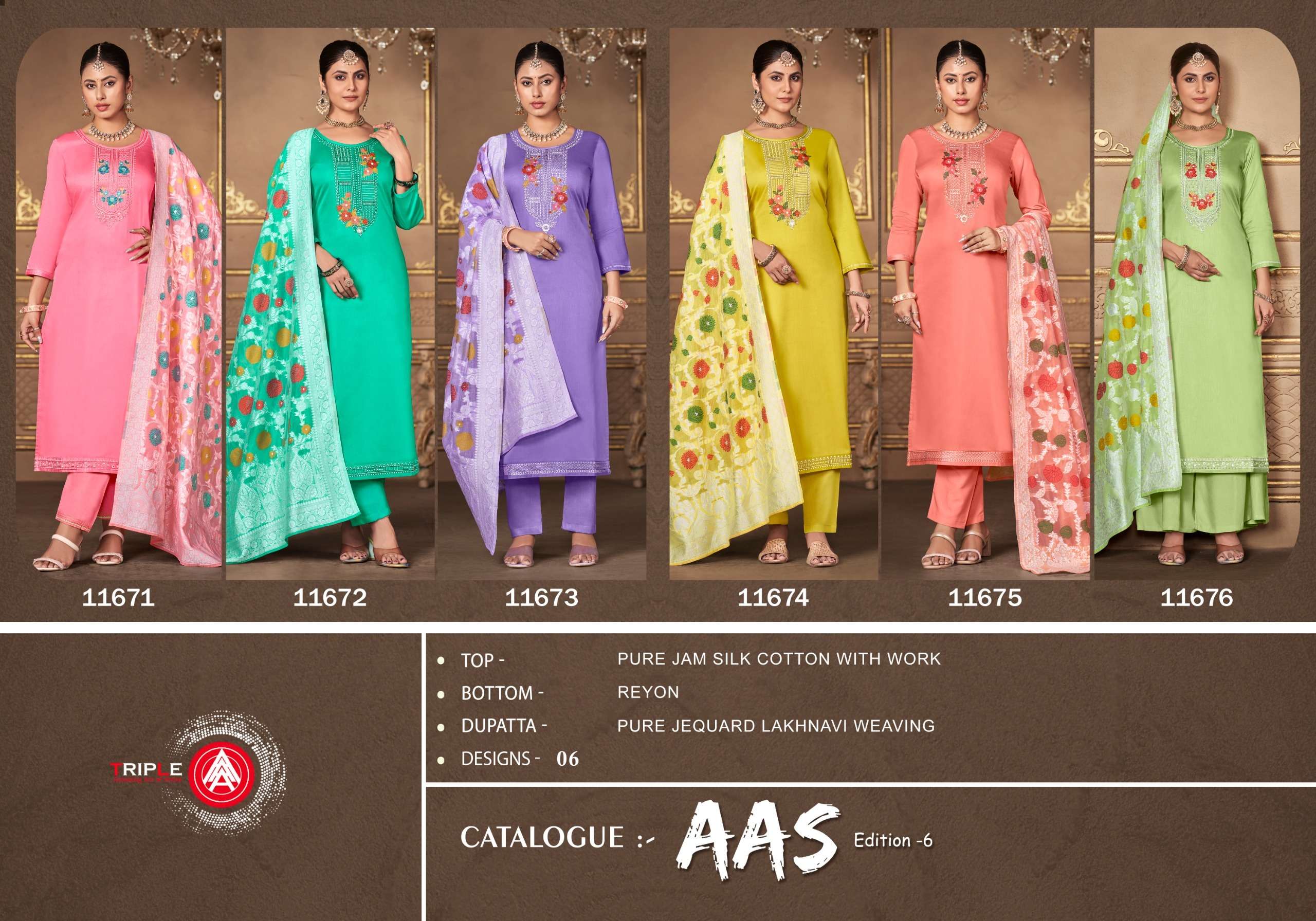 triple aaa aas edition 6 jam silk decent look salwar suit catalog