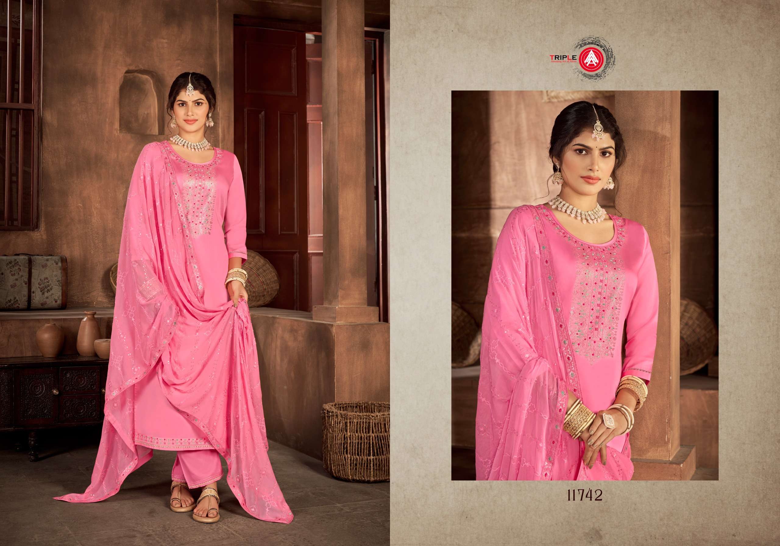 triple aaa kaara jam silk attrective look salwar suit catalog