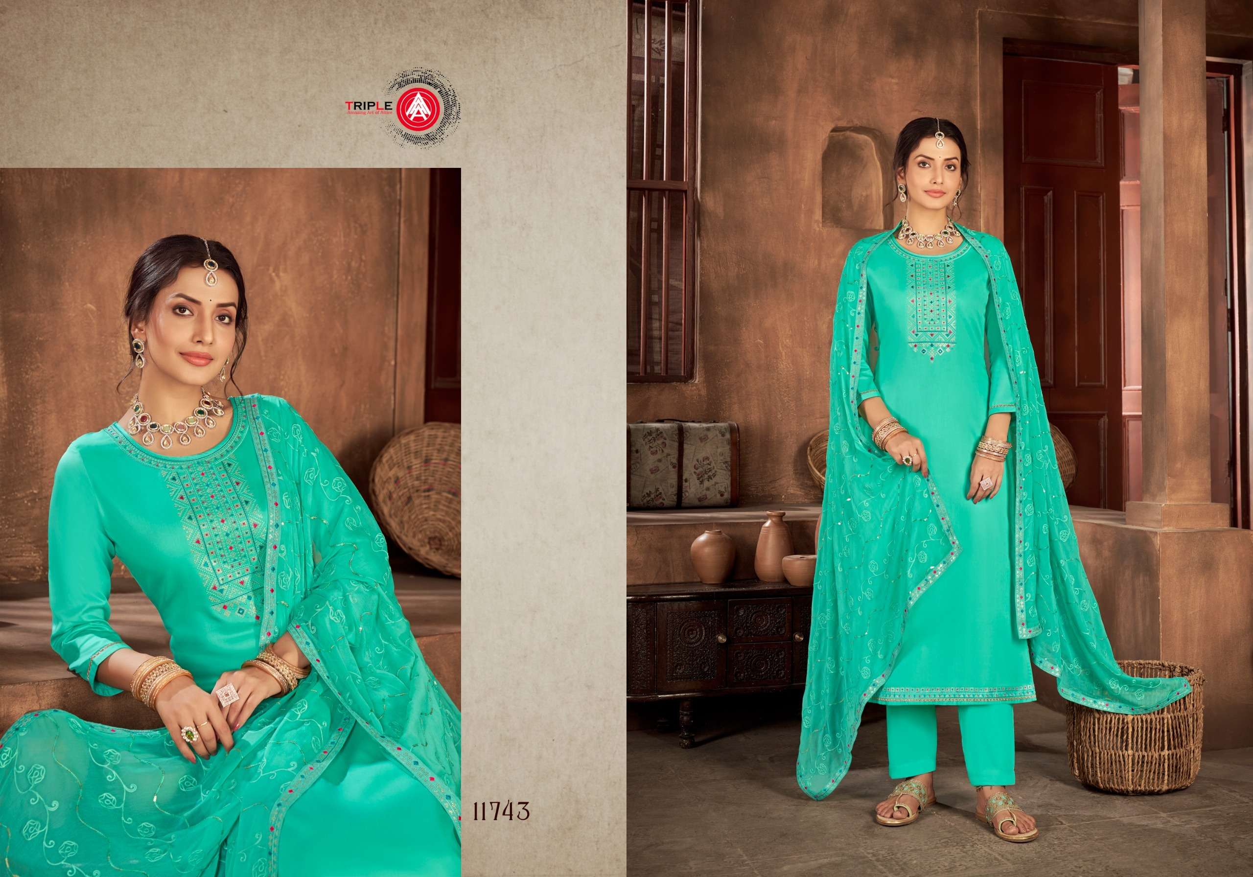 triple aaa kaara jam silk attrective look salwar suit catalog