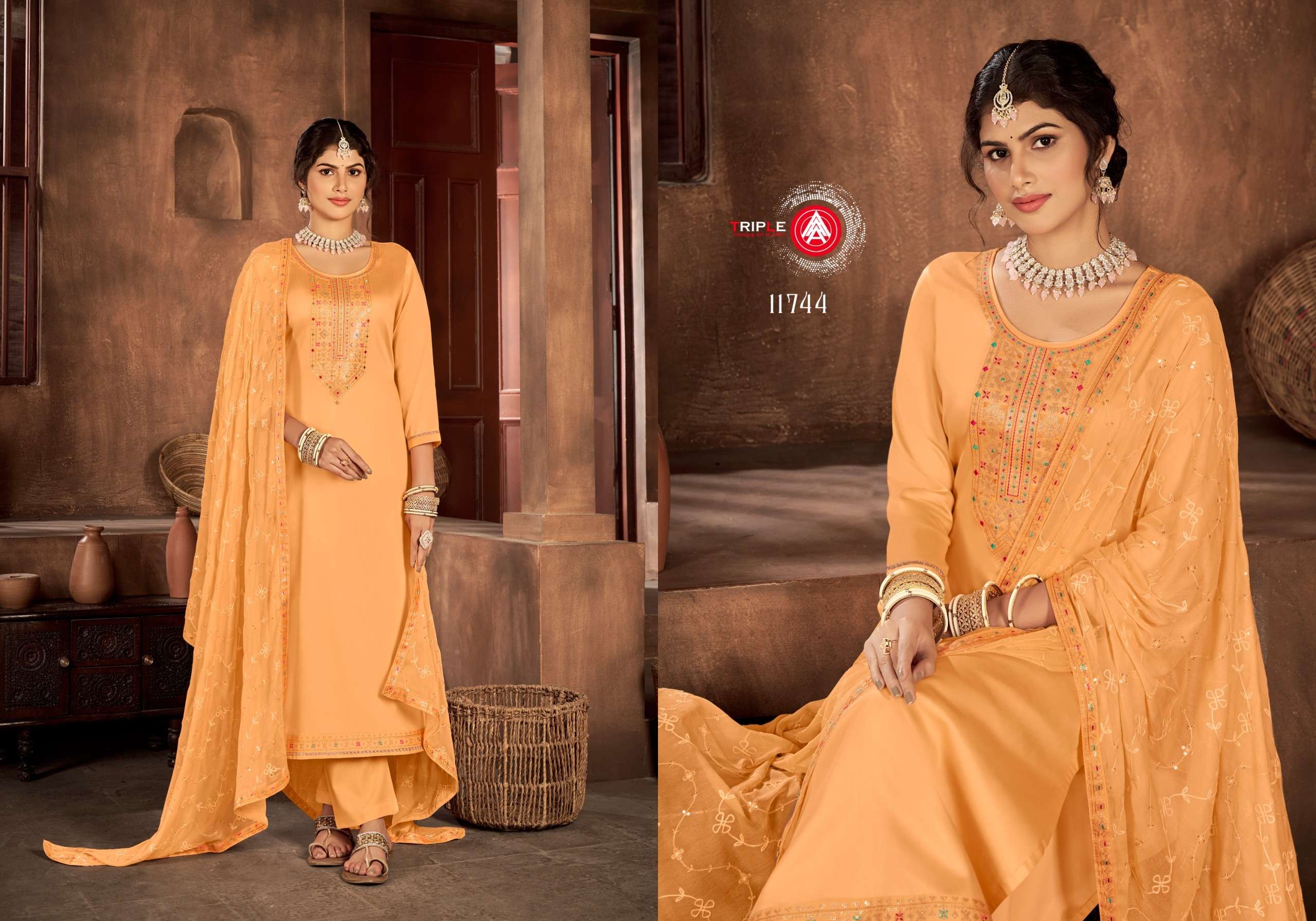 triple aaa kaara jam silk attrective look salwar suit catalog