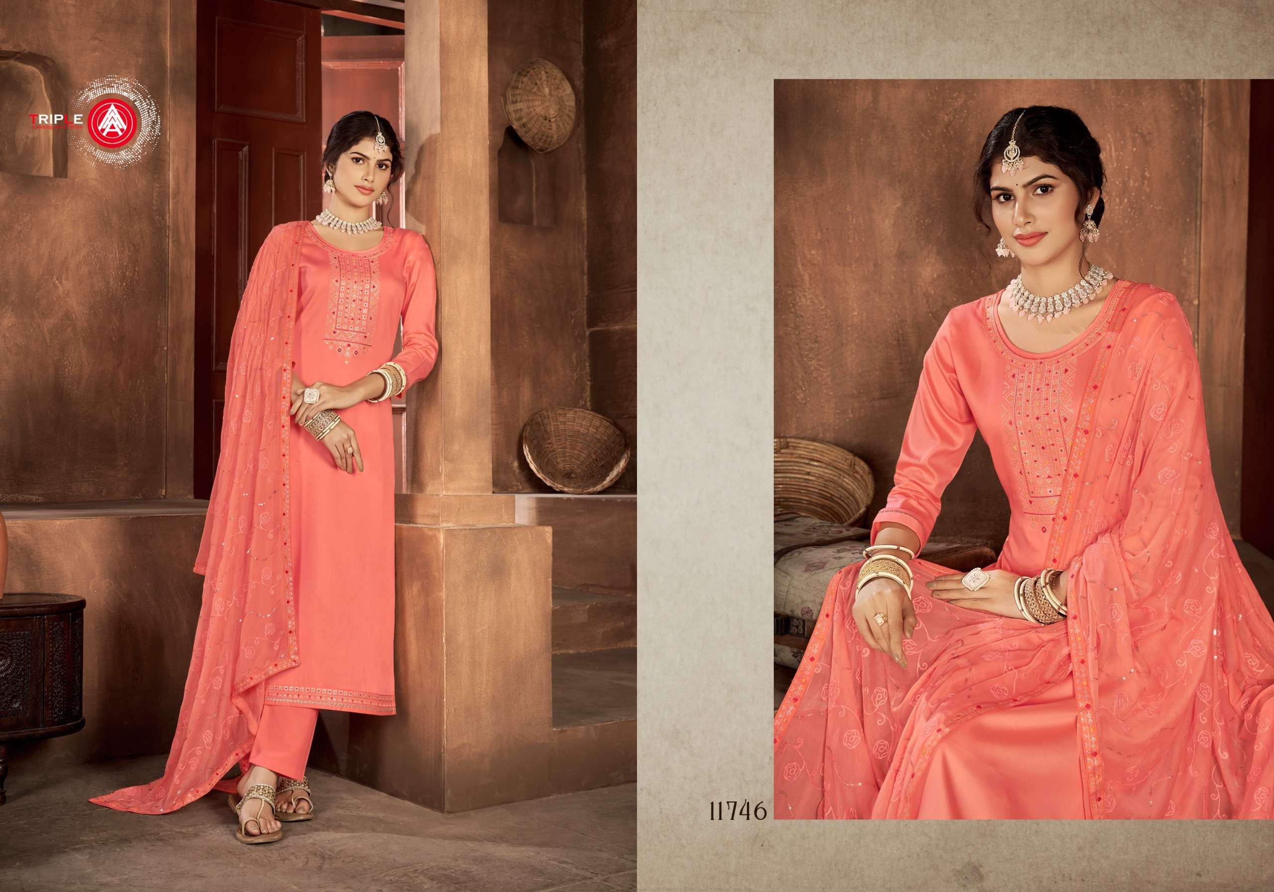 triple aaa kaara jam silk attrective look salwar suit catalog