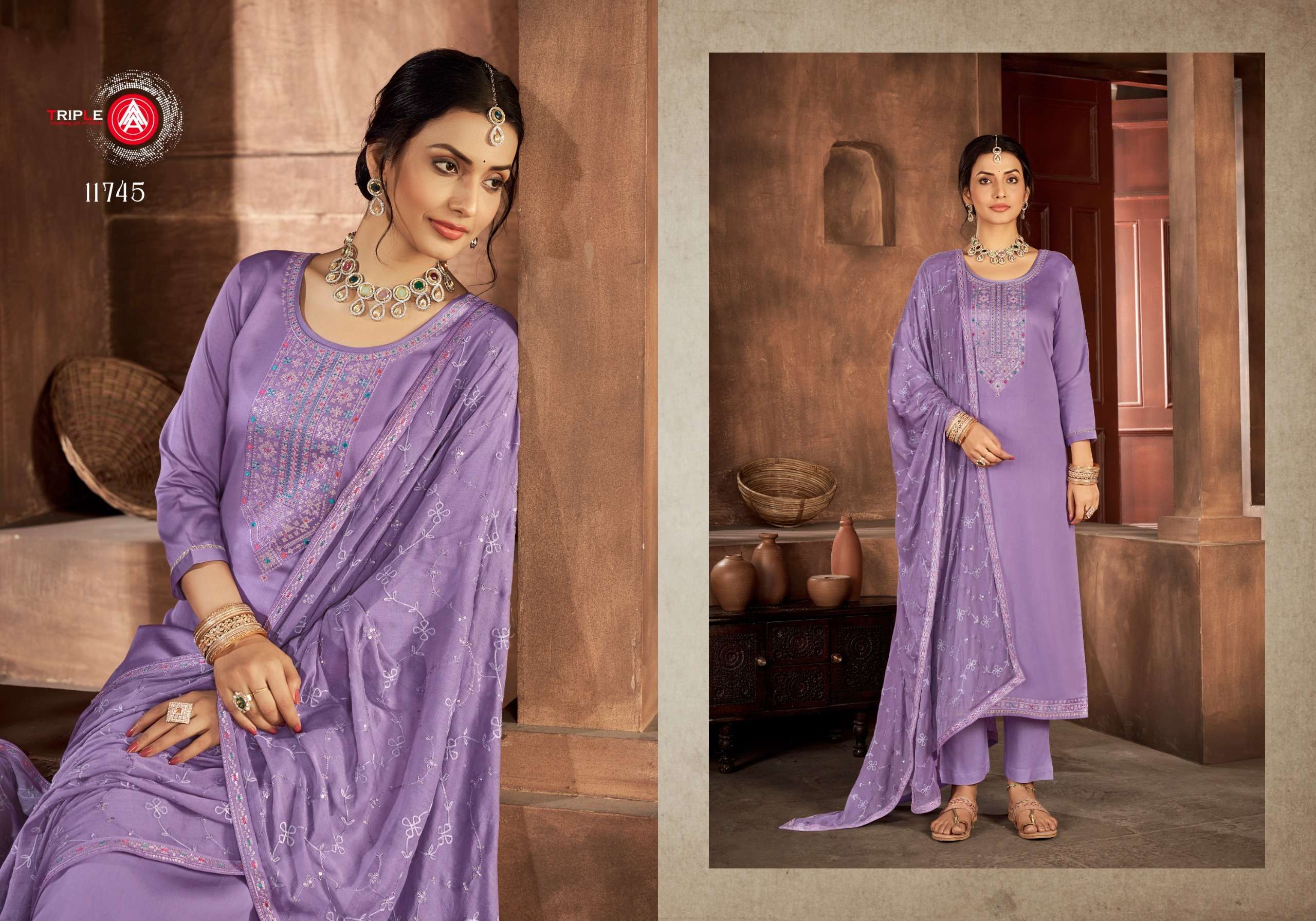 triple aaa kaara jam silk attrective look salwar suit catalog