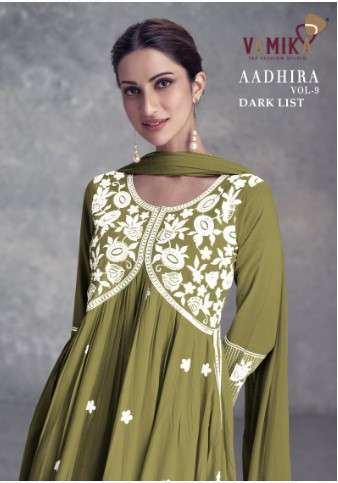 vamika tm aadhira vol 9 dark d no 1111 f to 1111 j rayon viscose decent look top bottom with dupatta catalog