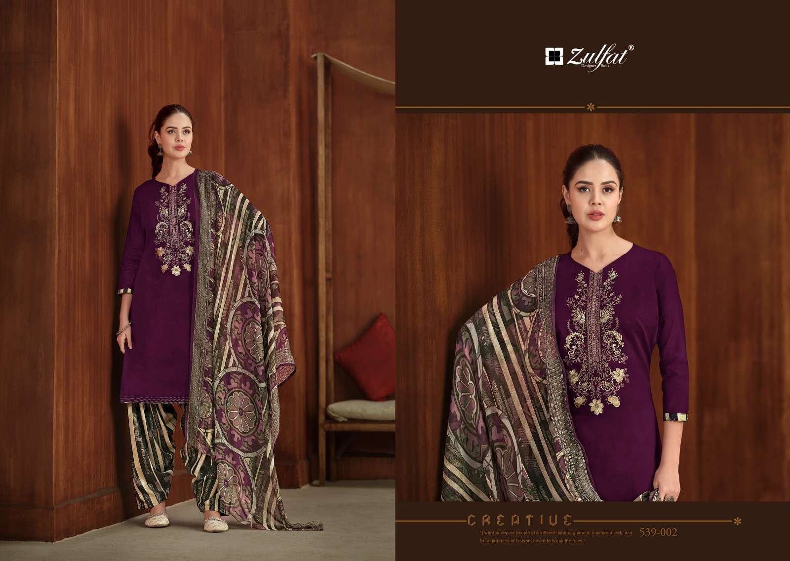 zulfat designer suits shanaya jam cotton exclusive look salwar suit catalog