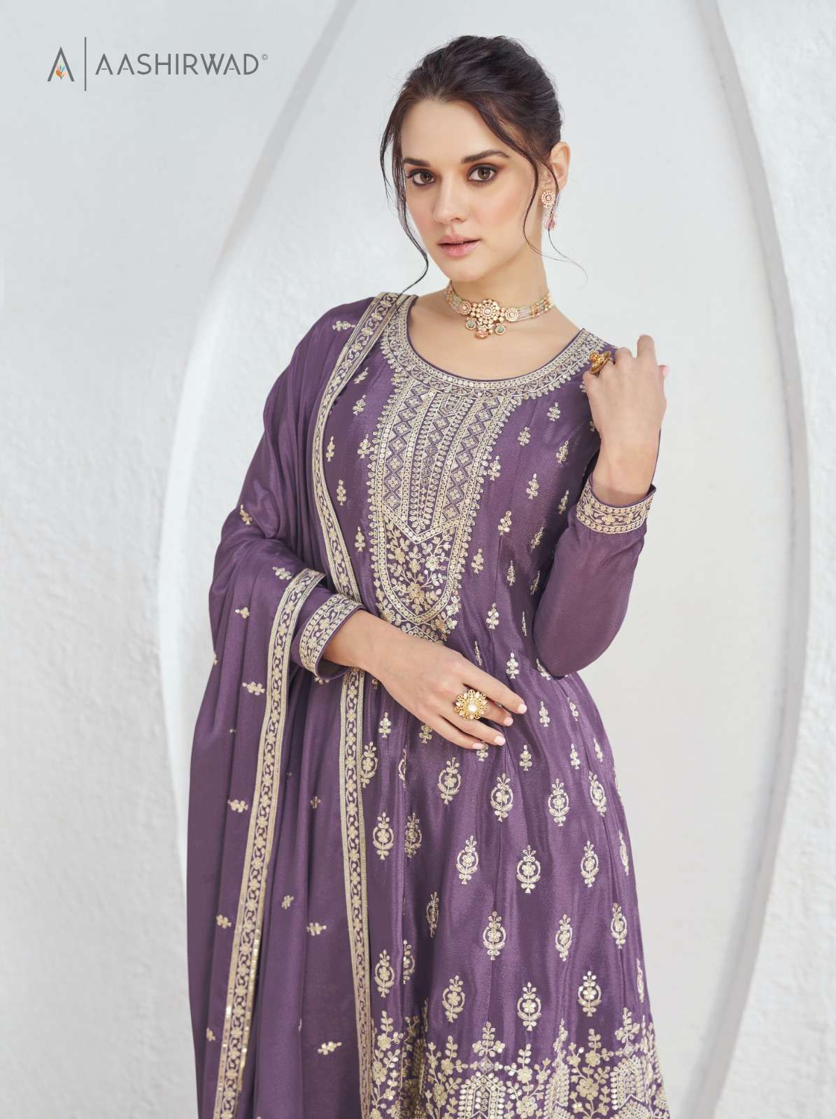 aashirwad creation volna chinnon silk festive look salwar suit catalog