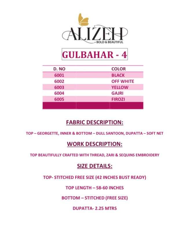 alizeh gulbahar 4 georgette festive look top bottom with dupatta catalog 