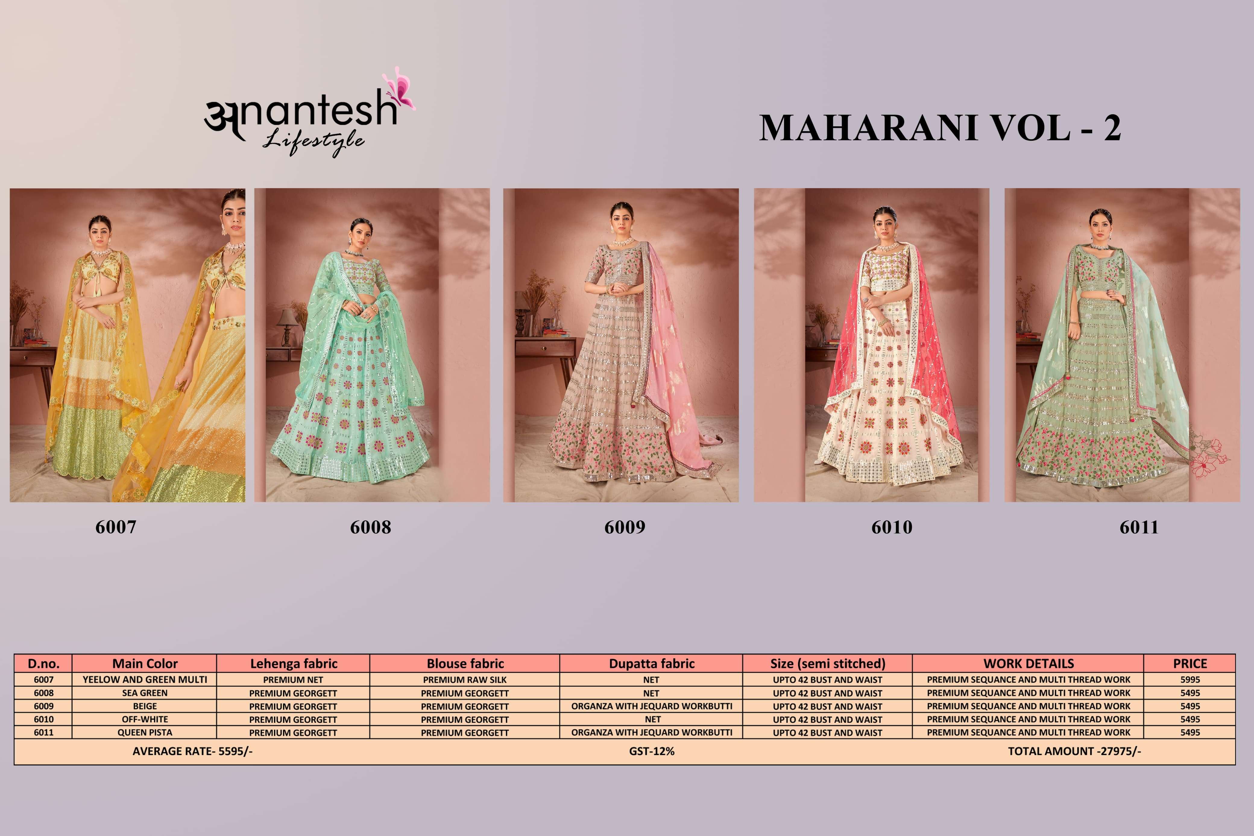 anantesh lifestyle maharani vol 2 series 6007 to 6011 fancy regal look saree catalog