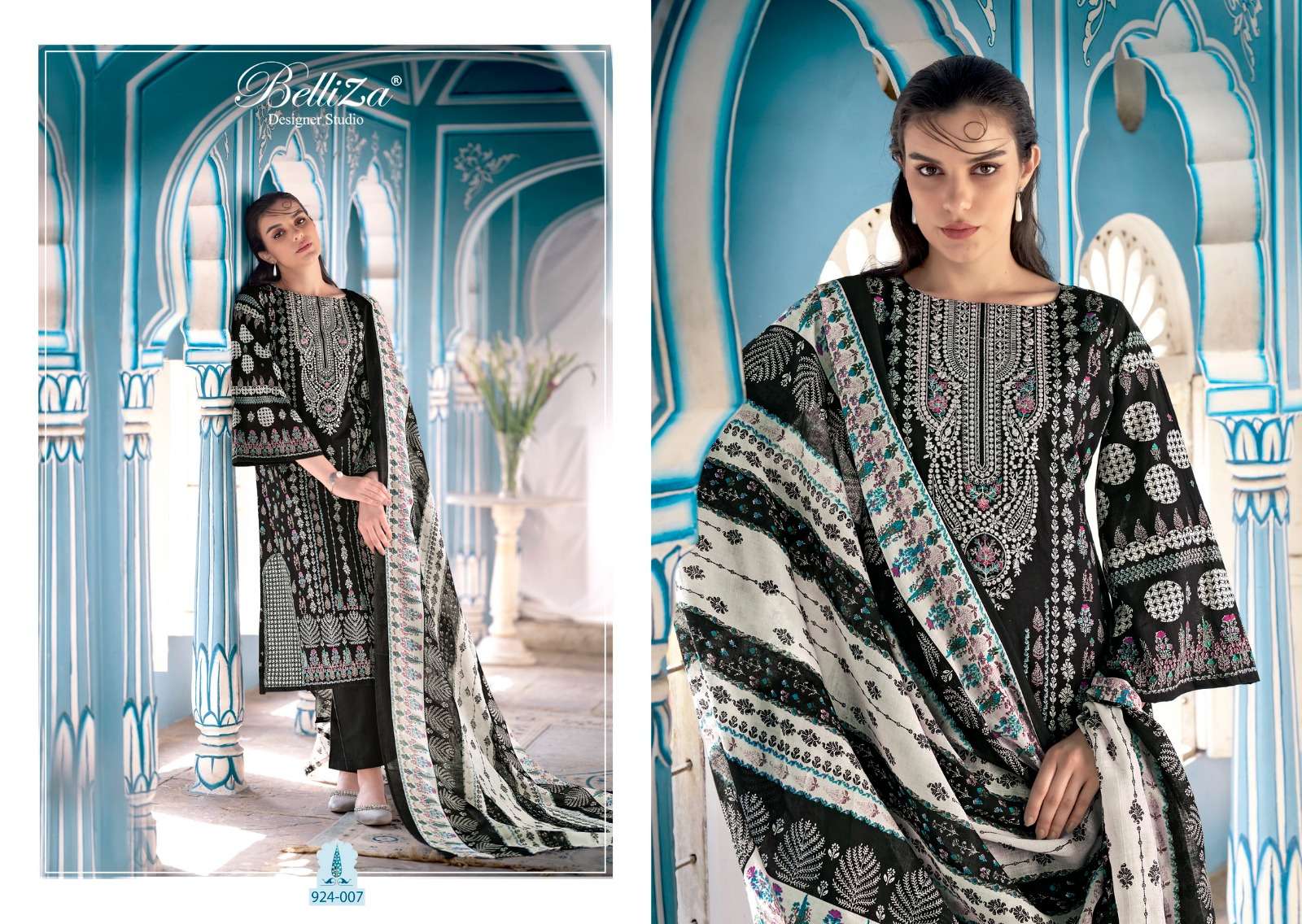 belliza designer studio naira black and white cotton catchy look salwar suit catalog