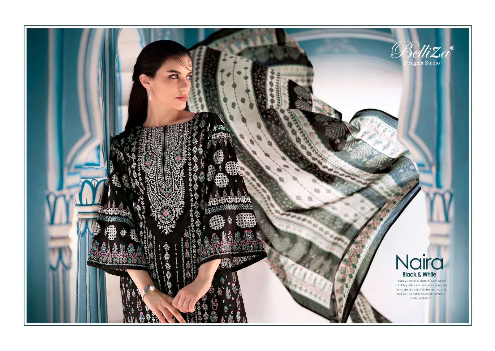 belliza designer studio naira black and white cotton catchy look salwar suit catalog