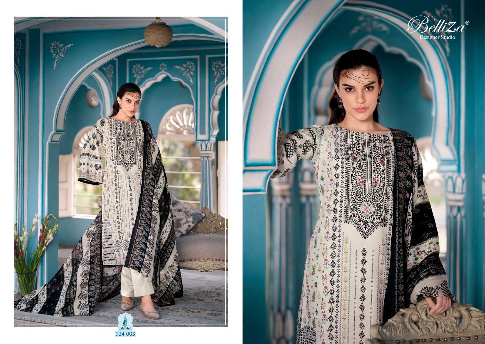 belliza designer studio naira black and white cotton catchy look salwar suit catalog