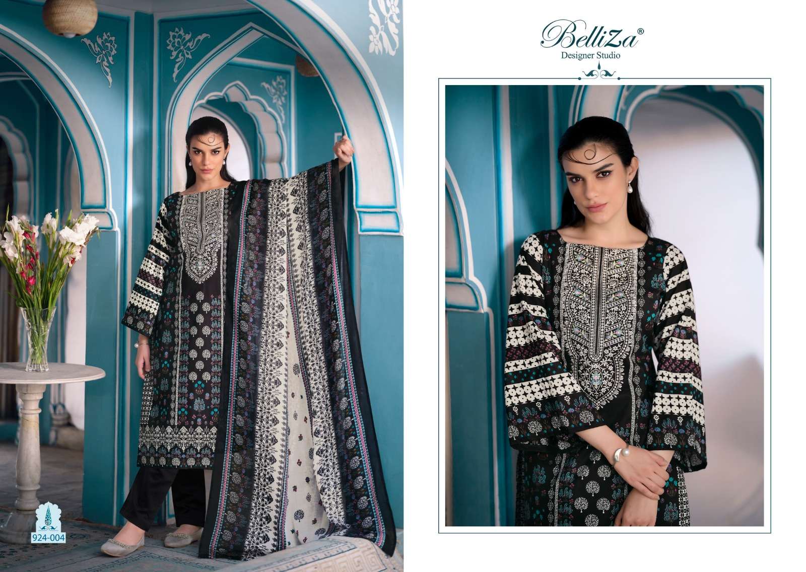 belliza designer studio naira black and white cotton catchy look salwar suit catalog