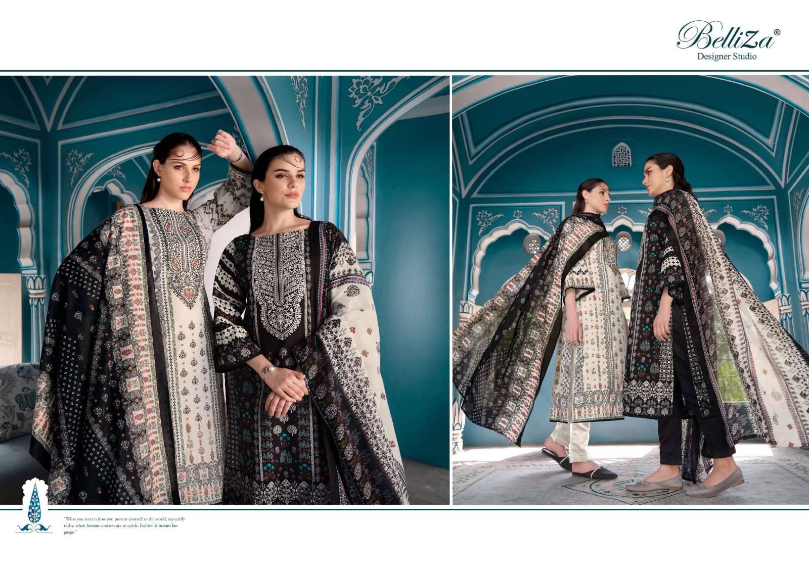 belliza designer studio naira black and white cotton catchy look salwar suit catalog