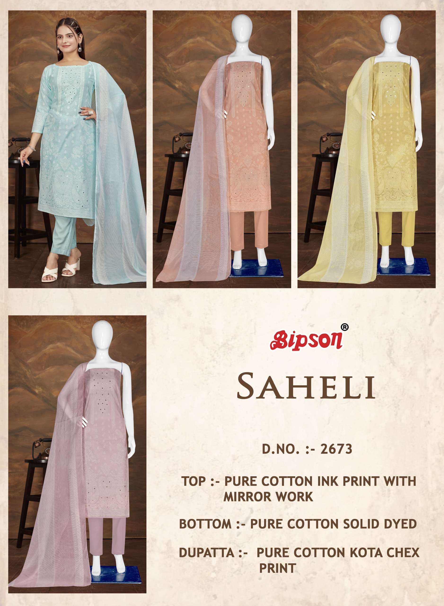 bipson saheli 2673 cotton attrective print salwar suit catalog