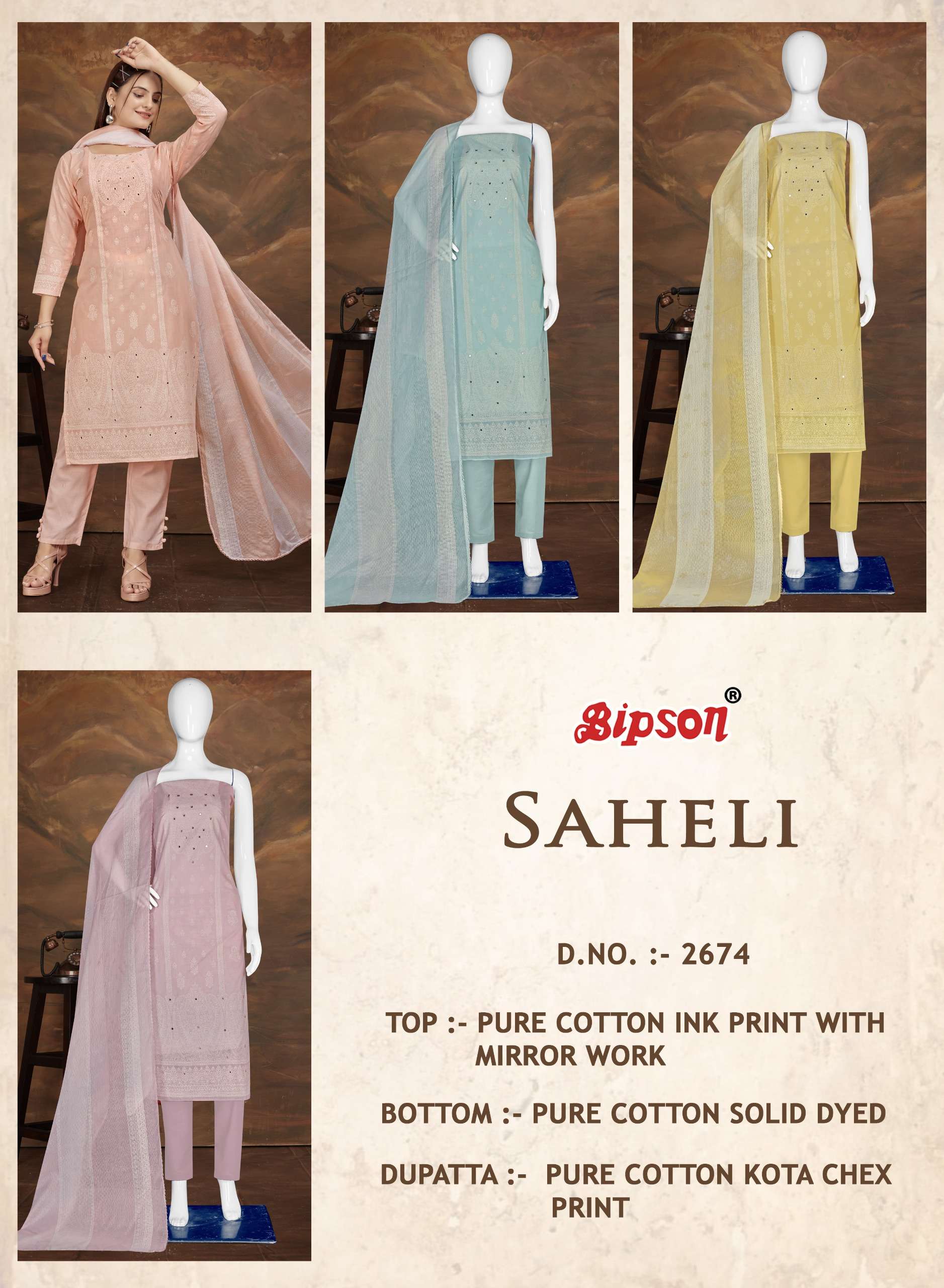 bipson saheli 2674 cotton attrective print salwar suit catalog