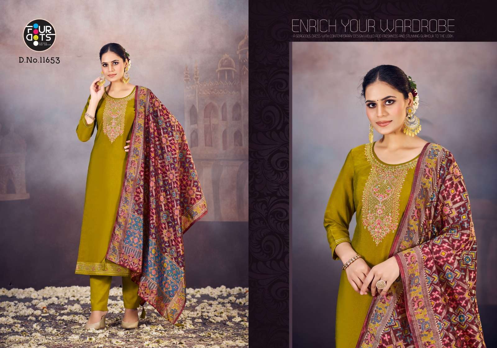 fourdots loren edition 2 tissue simmer silk elegant salwar suit catalog