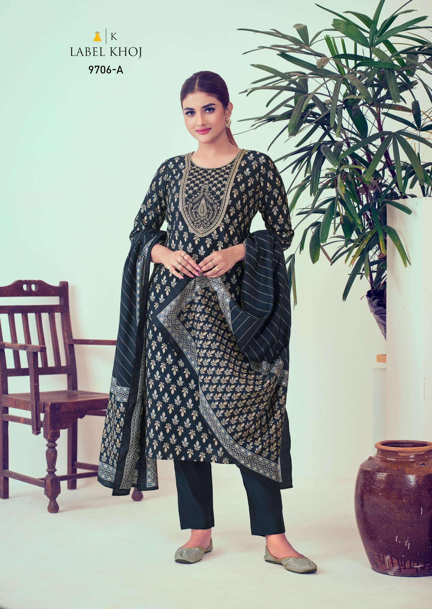 Khazana Suit label khoj roman silk catchy look top bottom with dupatta size set