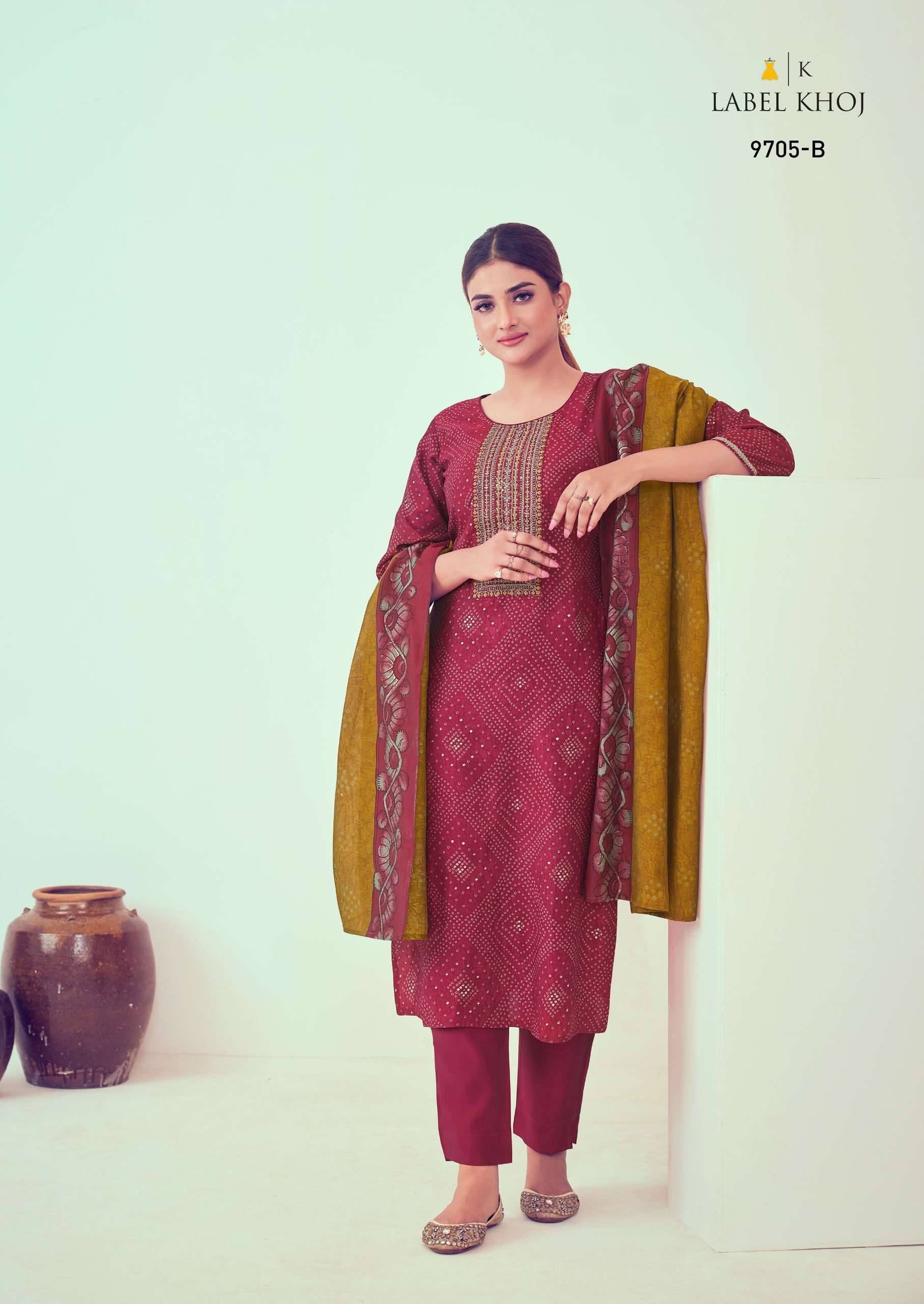 Khazana Suit label khoj roman silk catchy look top bottom with dupatta size set