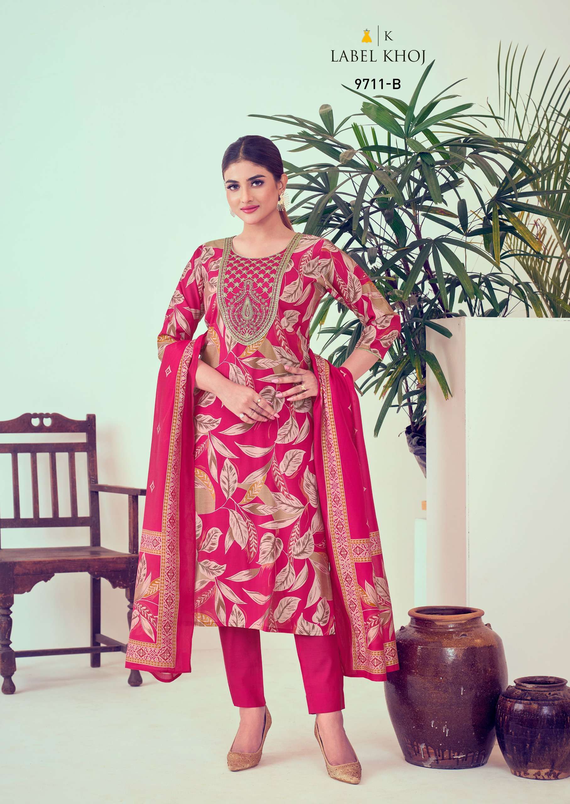 Khazana Suit label khoj roman silk catchy look top bottom with dupatta size set