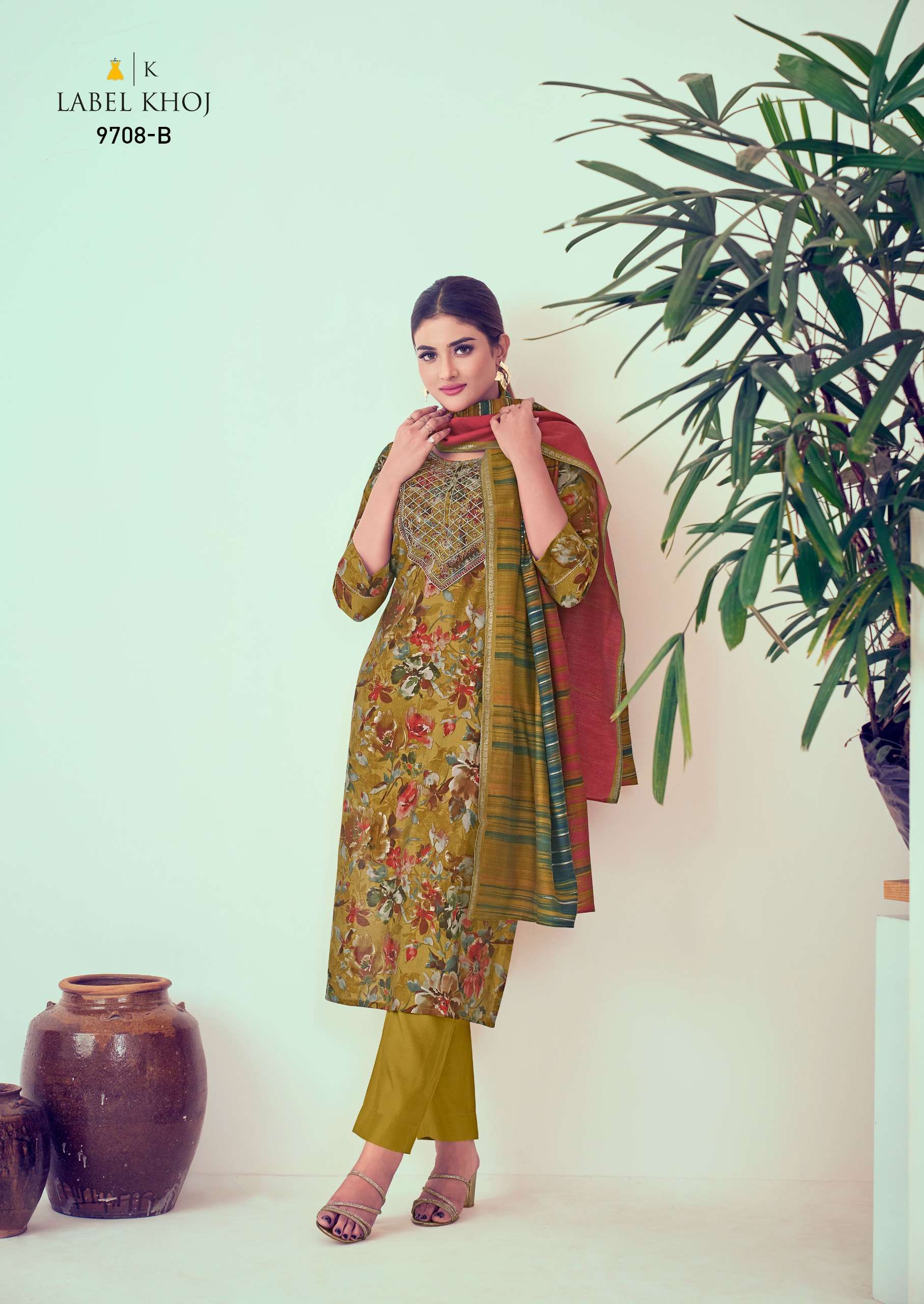 Khazana Suit label khoj roman silk catchy look top bottom with dupatta size set