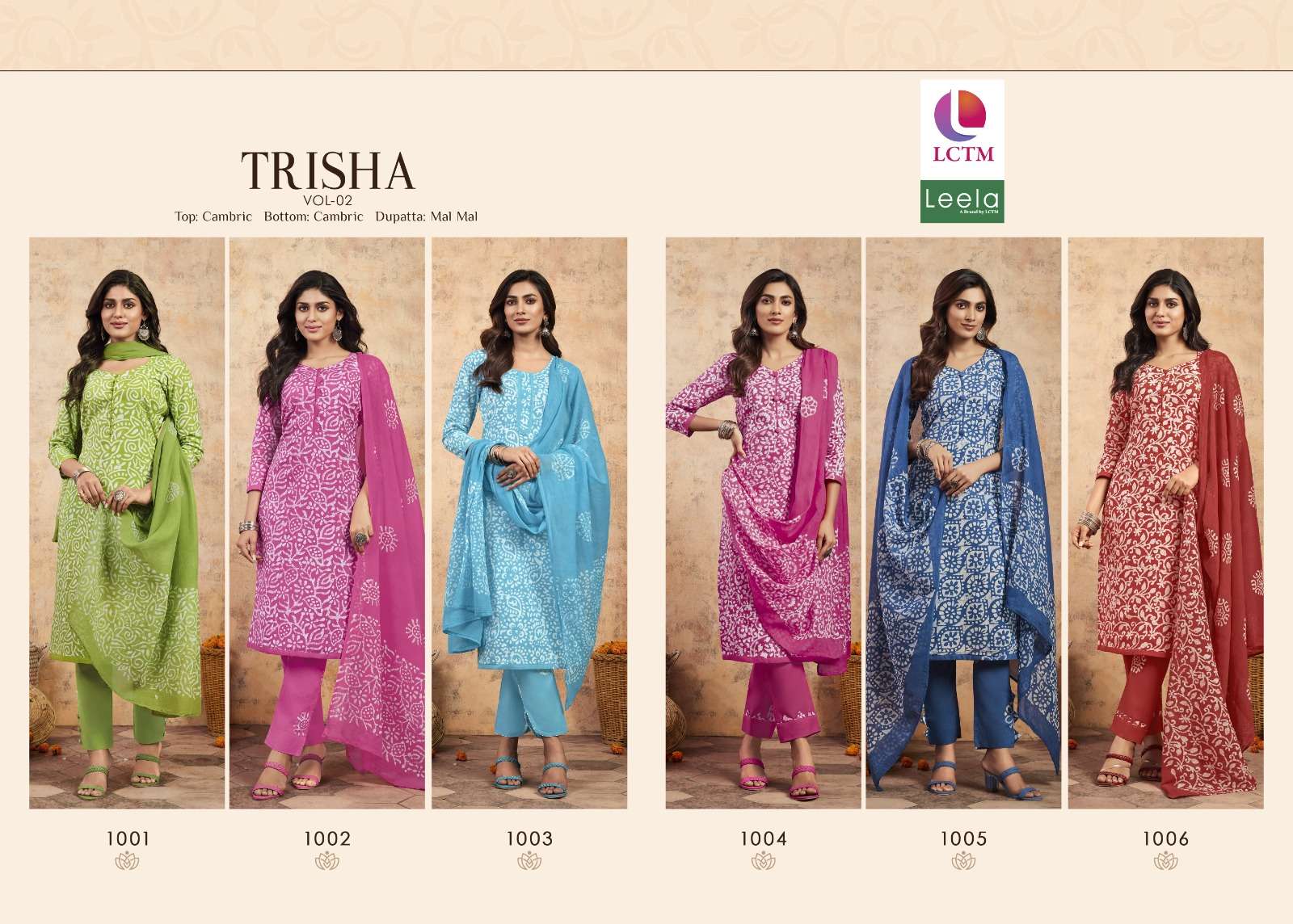 lctm overseas ltrisha vol 2 cambric cotton innovative look salwar suit catalog