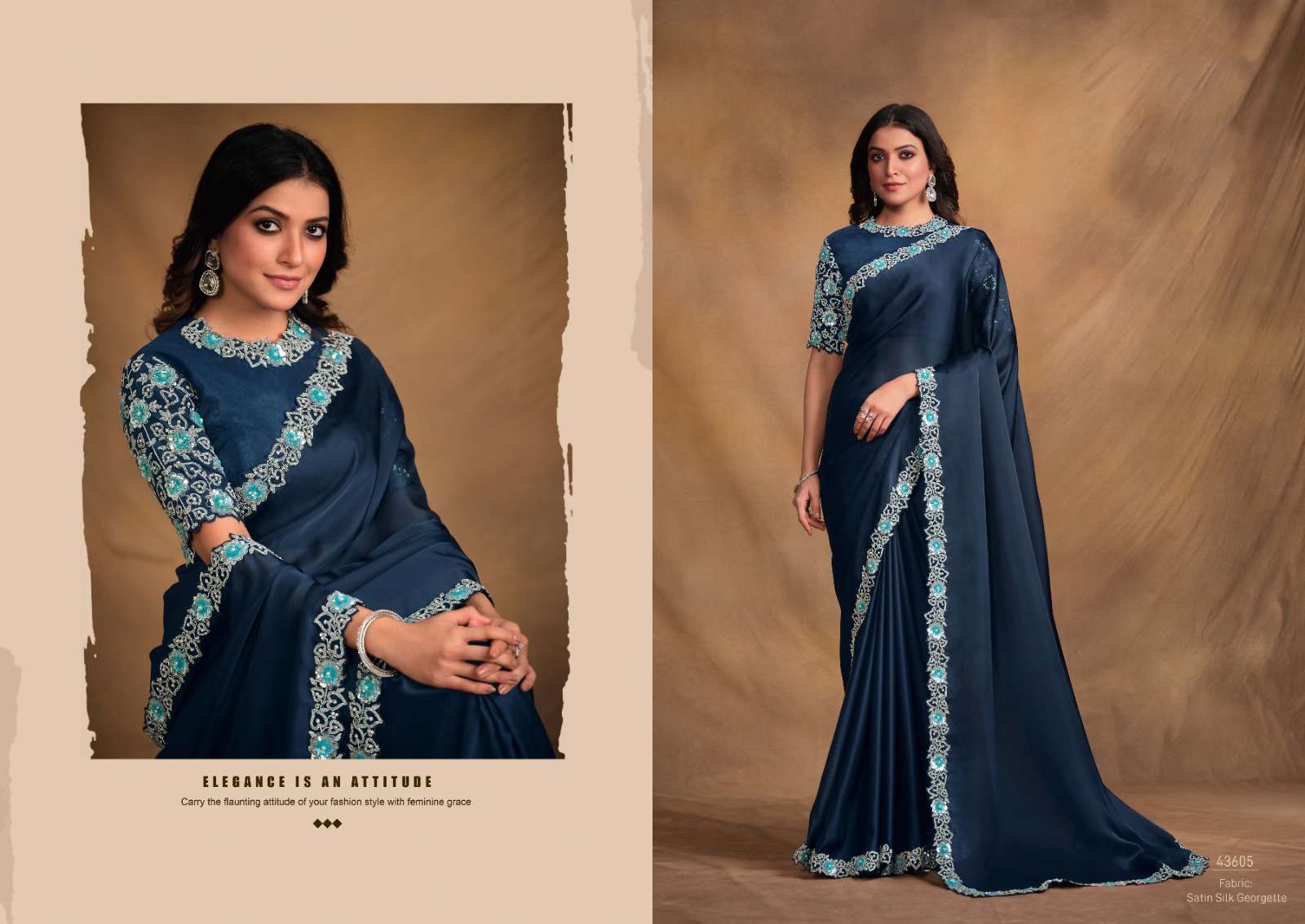 mahotsav norita 43600 series georgatte satin silk attrective look saree catalog