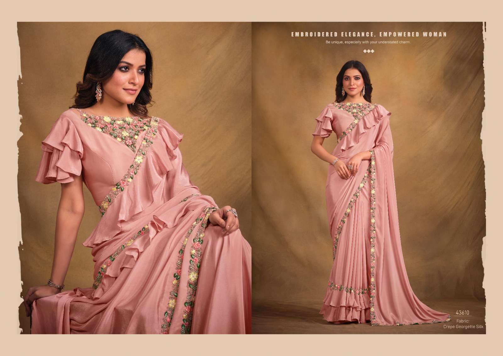 mahotsav norita 43600 series georgatte satin silk attrective look saree catalog