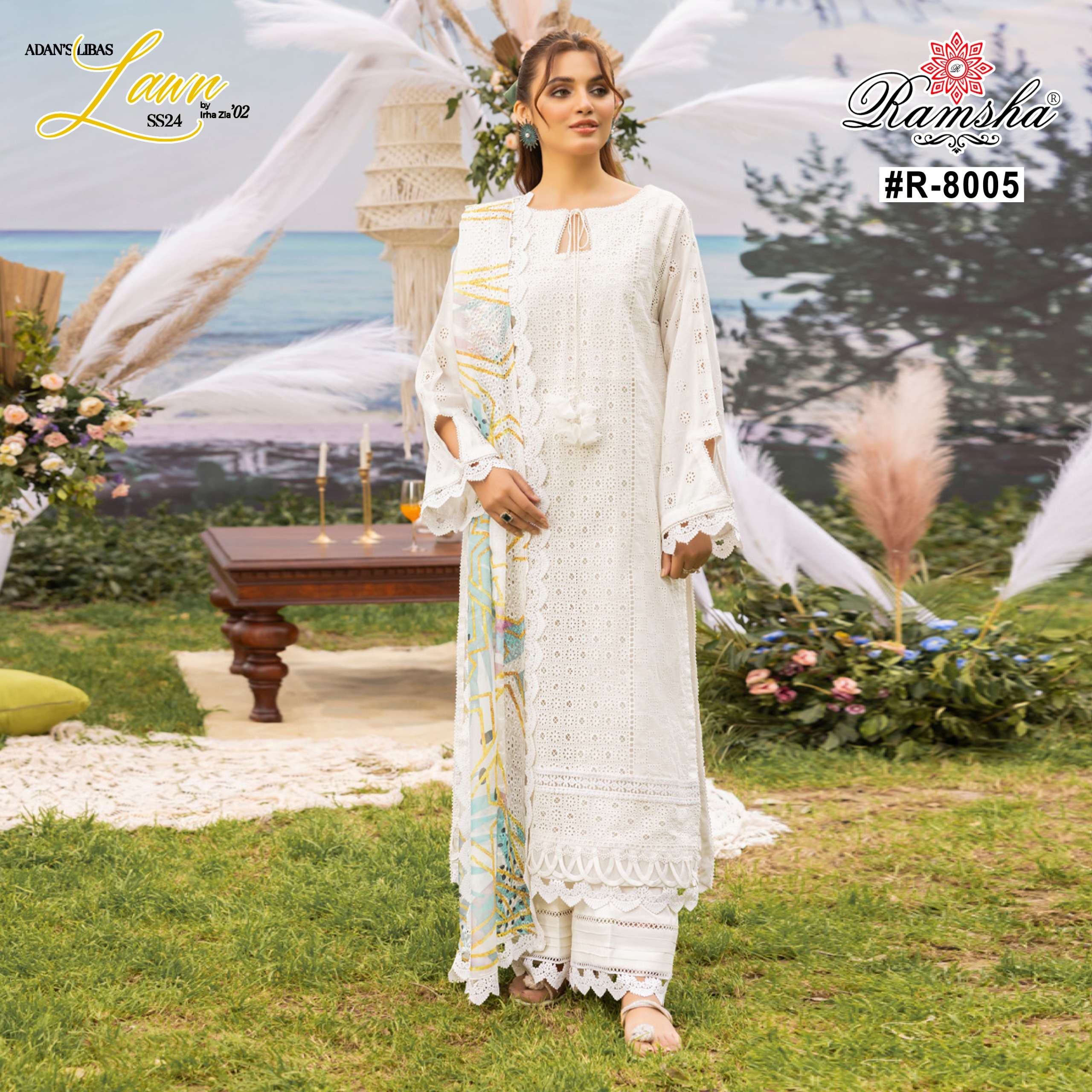 ramsha adan libas cambriv cotton elegant look kurti plazzo with dupatta catalog