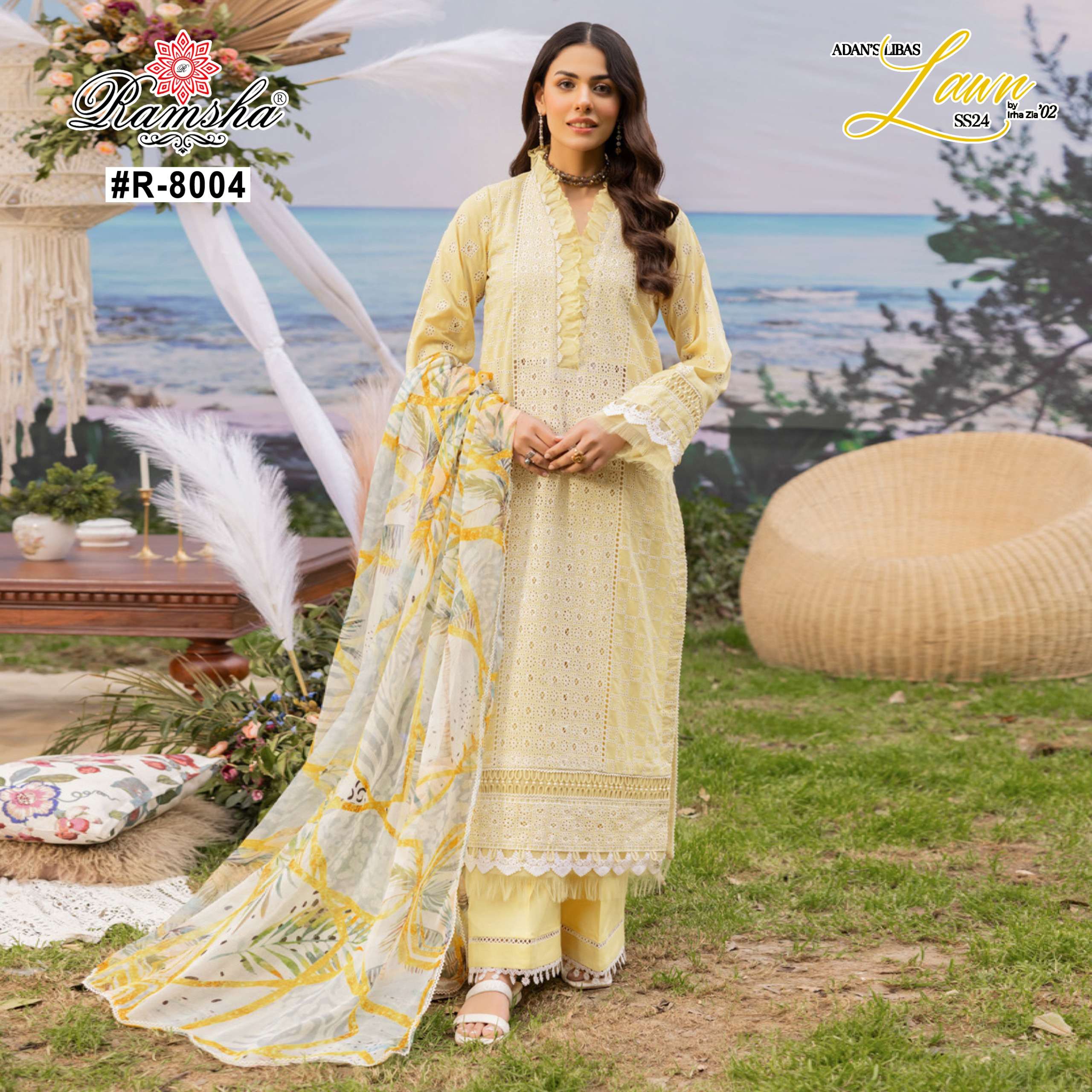 ramsha adan libas cambriv cotton elegant look kurti plazzo with dupatta catalog