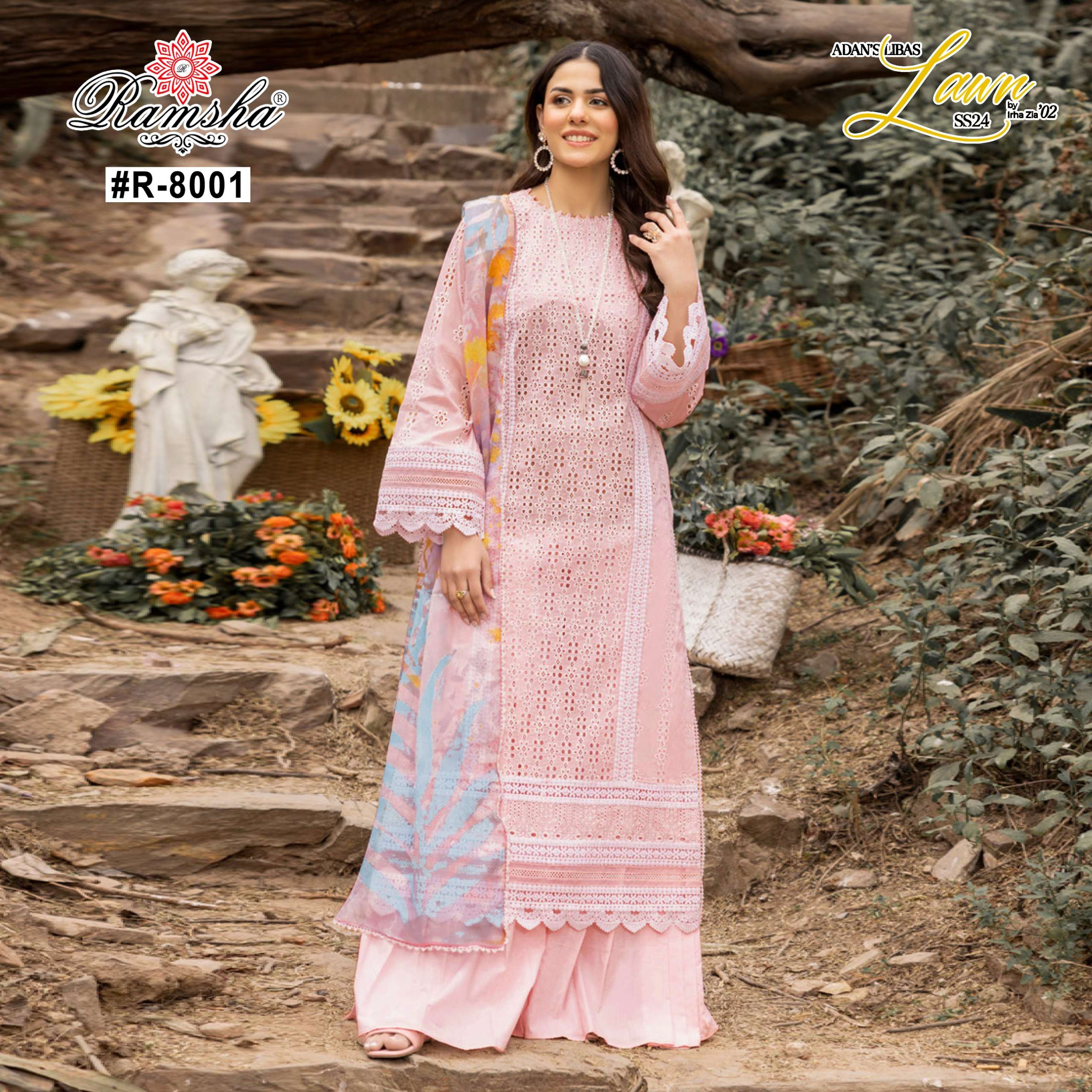 ramsha adan libas cambriv cotton elegant look kurti plazzo with dupatta catalog