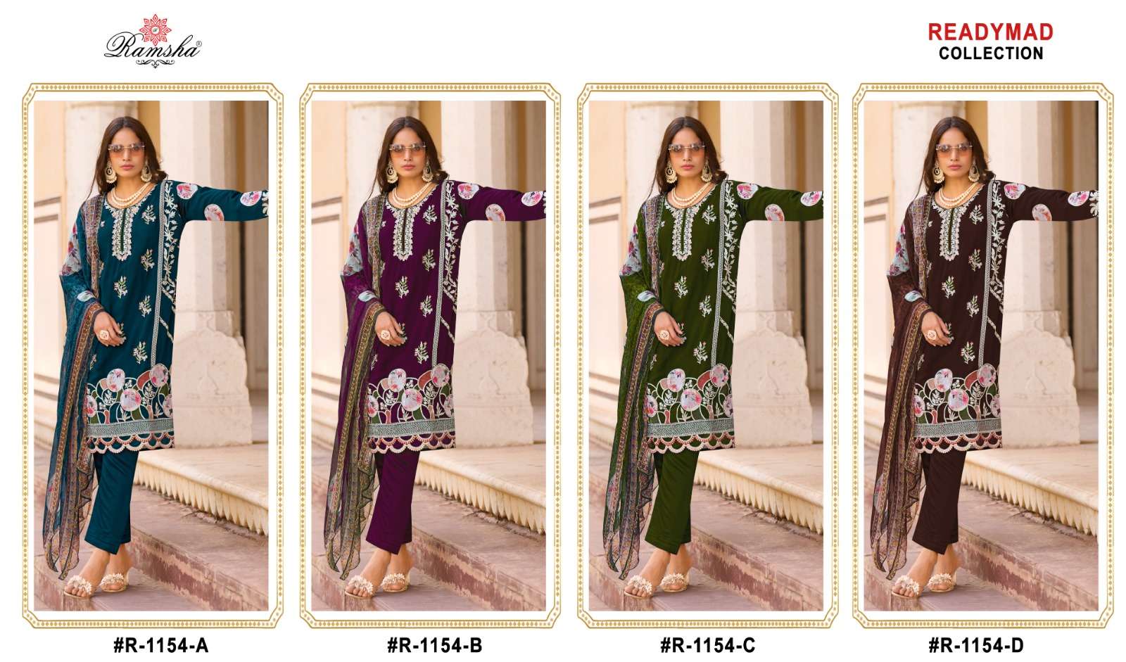 ramsha ramsha r 1154 nx georgette regal look top bottom with dupatta catalog