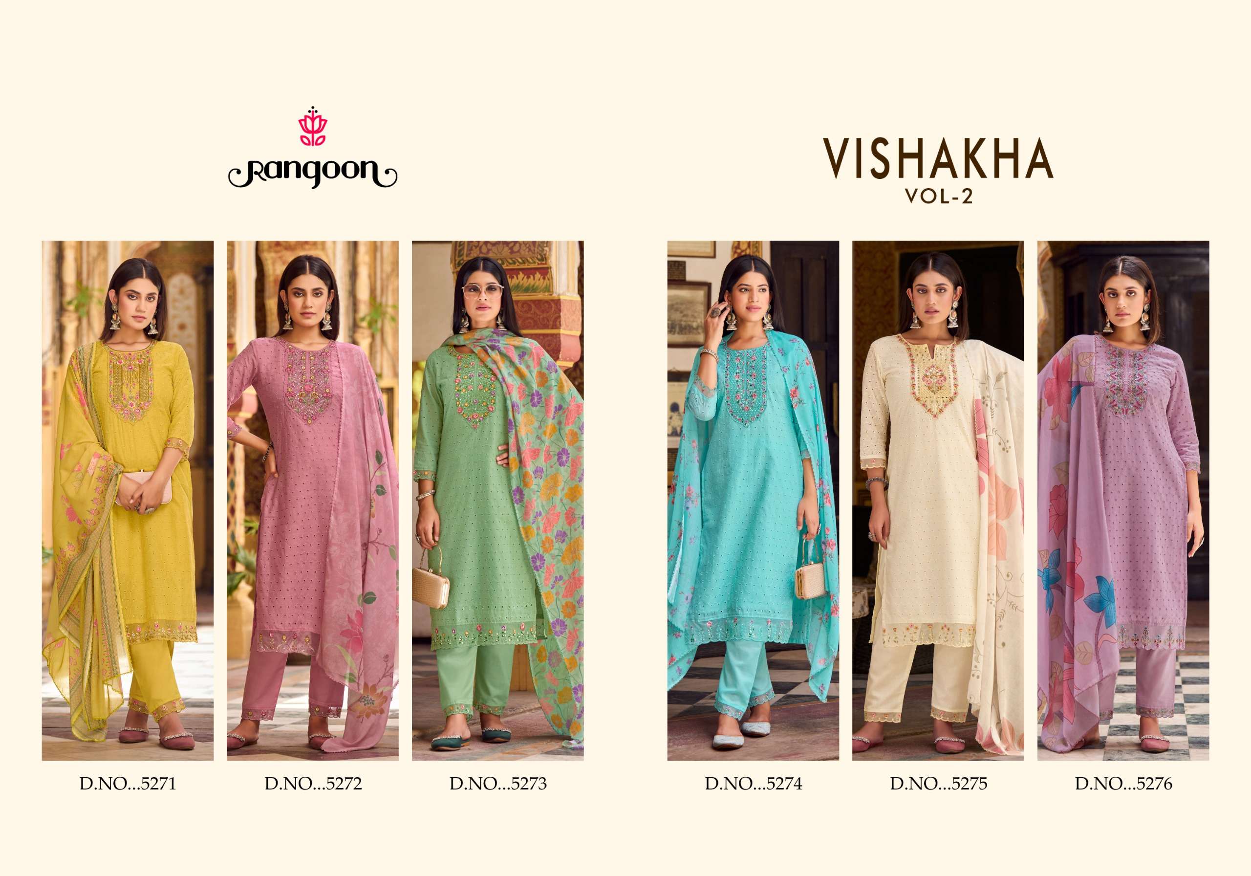 rangoon vishakha vol 2 cotton  beutiful look top bottom with dupatta catalog