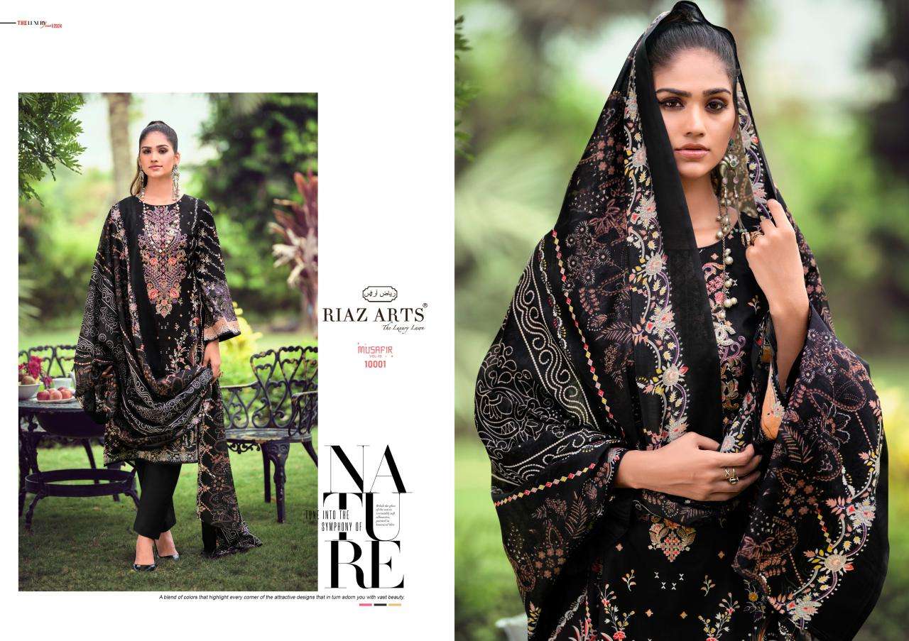 riaz arts musafir v 10 karachi lawn cotton exclusive print salwar suit catalog