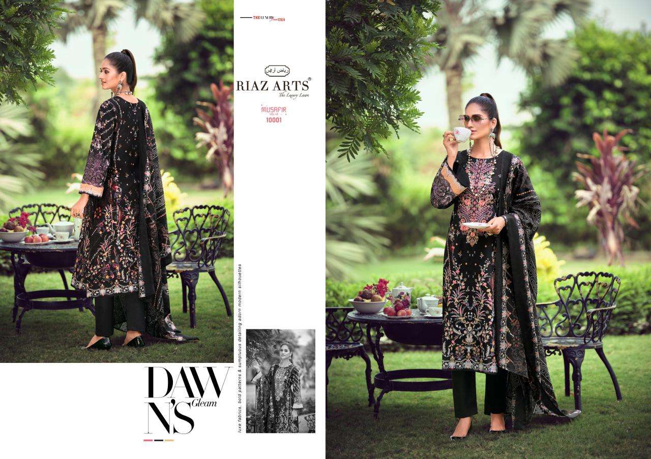 riaz arts musafir v 10 karachi lawn cotton exclusive print salwar suit catalog