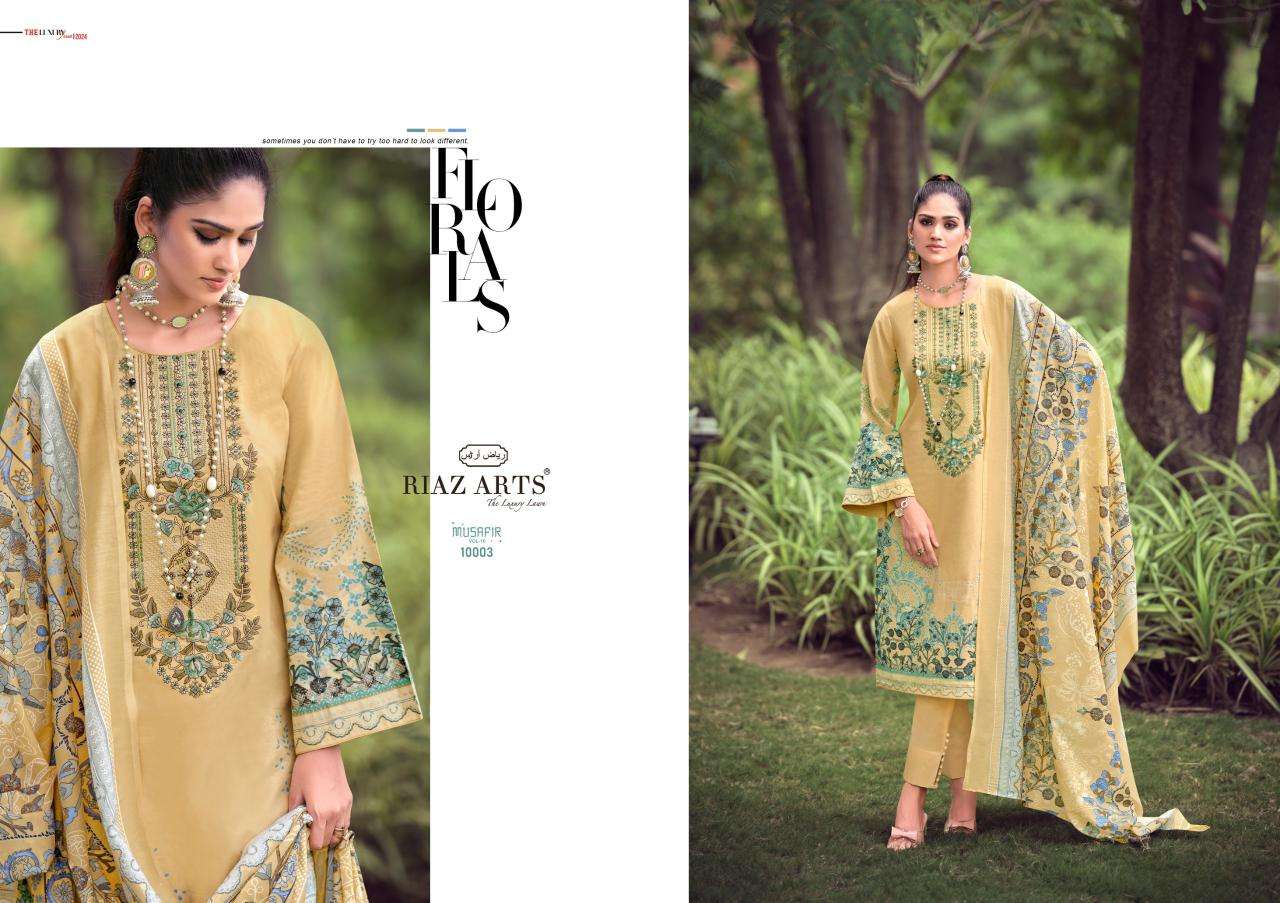 riaz arts musafir v 10 karachi lawn cotton exclusive print salwar suit catalog