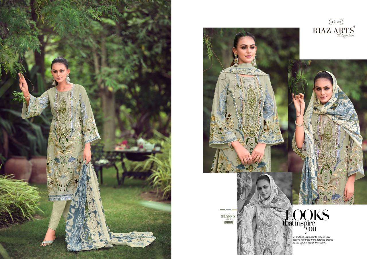 riaz arts musafir v 10 karachi lawn cotton exclusive print salwar suit catalog