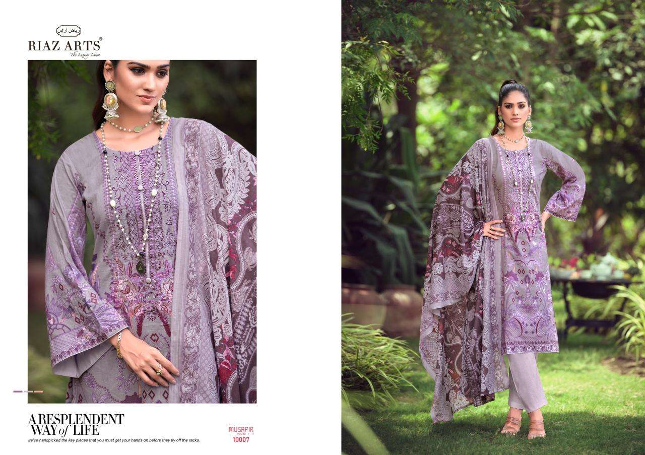 riaz arts musafir v 10 karachi lawn cotton exclusive print salwar suit catalog