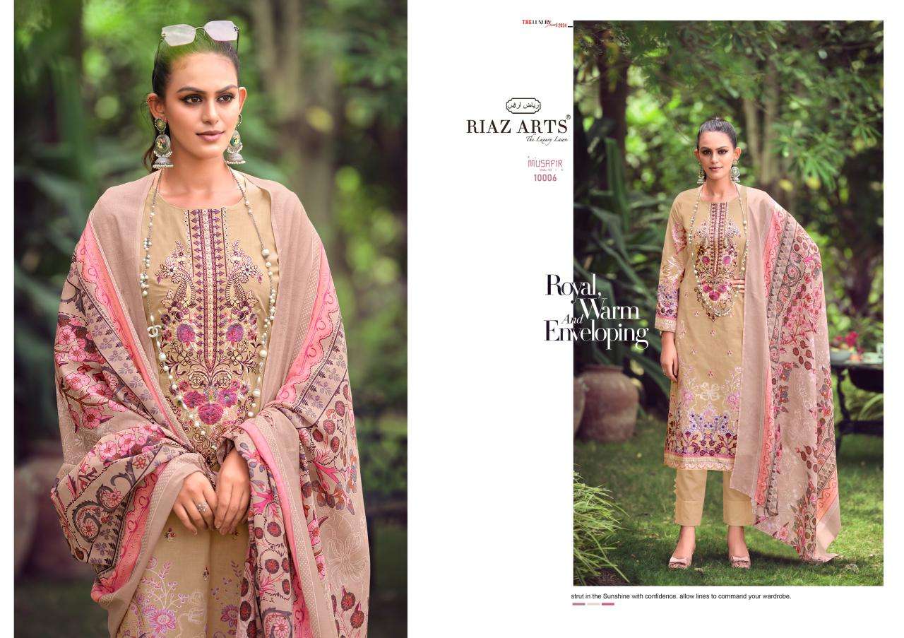 riaz arts musafir v 10 karachi lawn cotton exclusive print salwar suit catalog