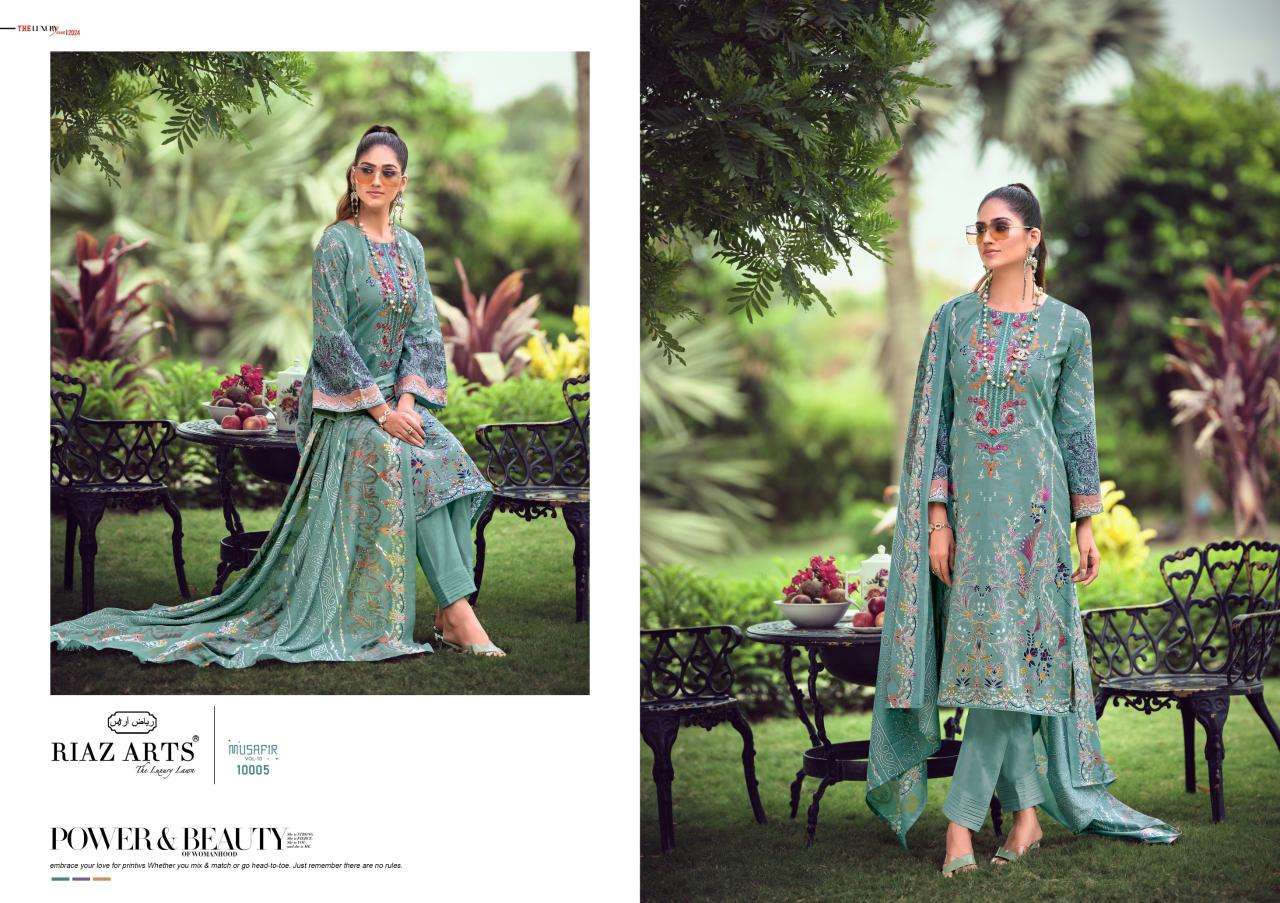 riaz arts musafir v 10 karachi lawn cotton exclusive print salwar suit catalog