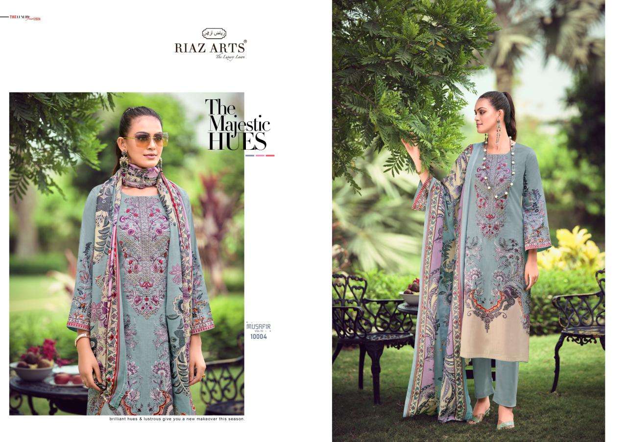 riaz arts musafir v 10 karachi lawn cotton exclusive print salwar suit catalog