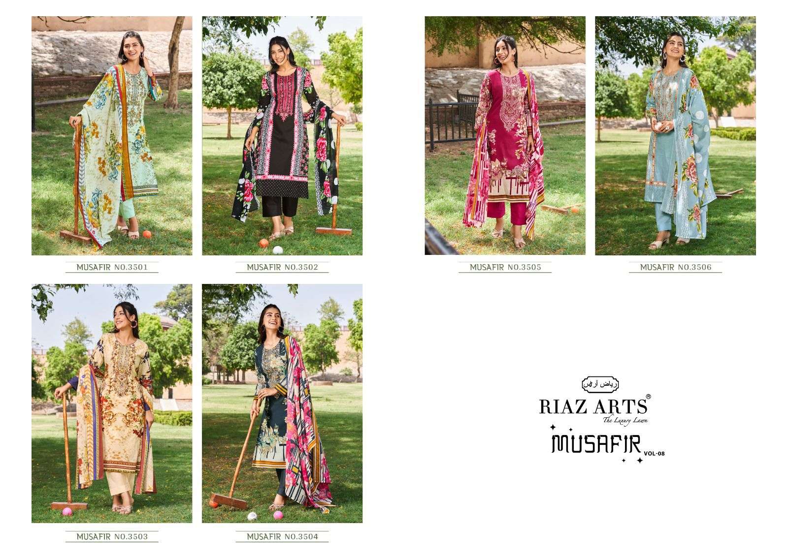 riaz arts musafir v 8  karachi lawn cotton exclusive print salwar suit catalog