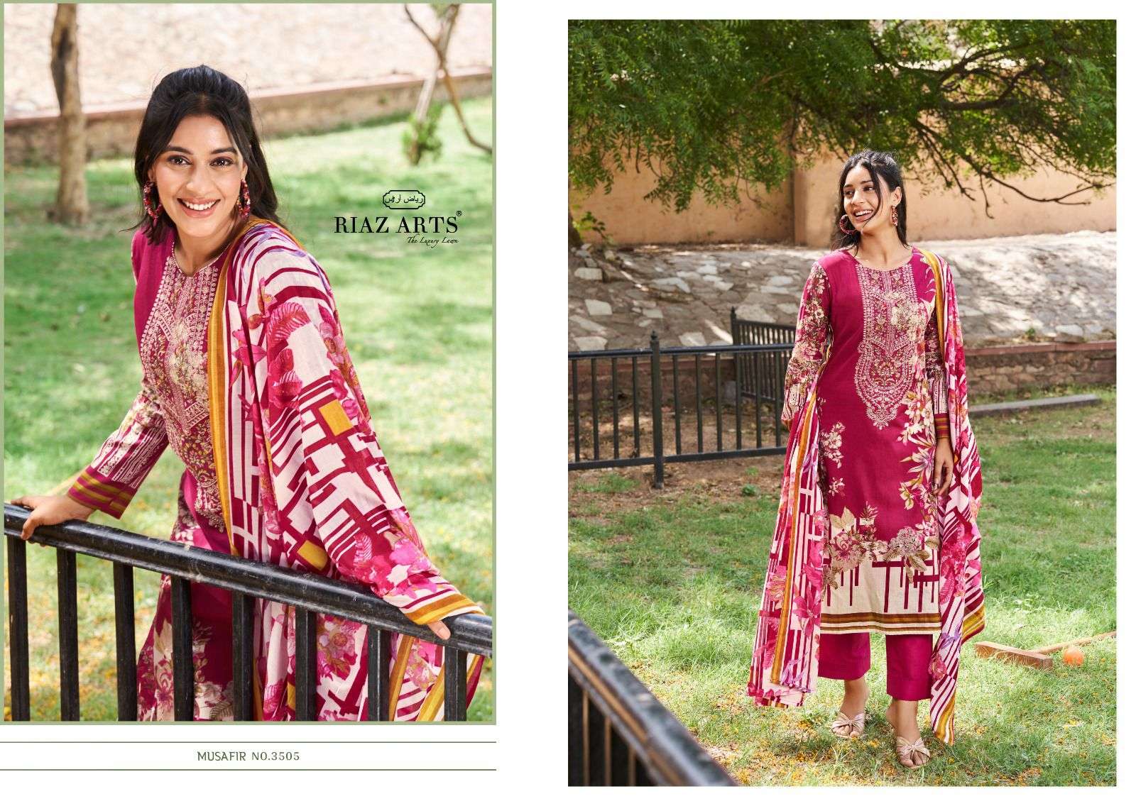 riaz arts musafir v 8  karachi lawn cotton exclusive print salwar suit catalog