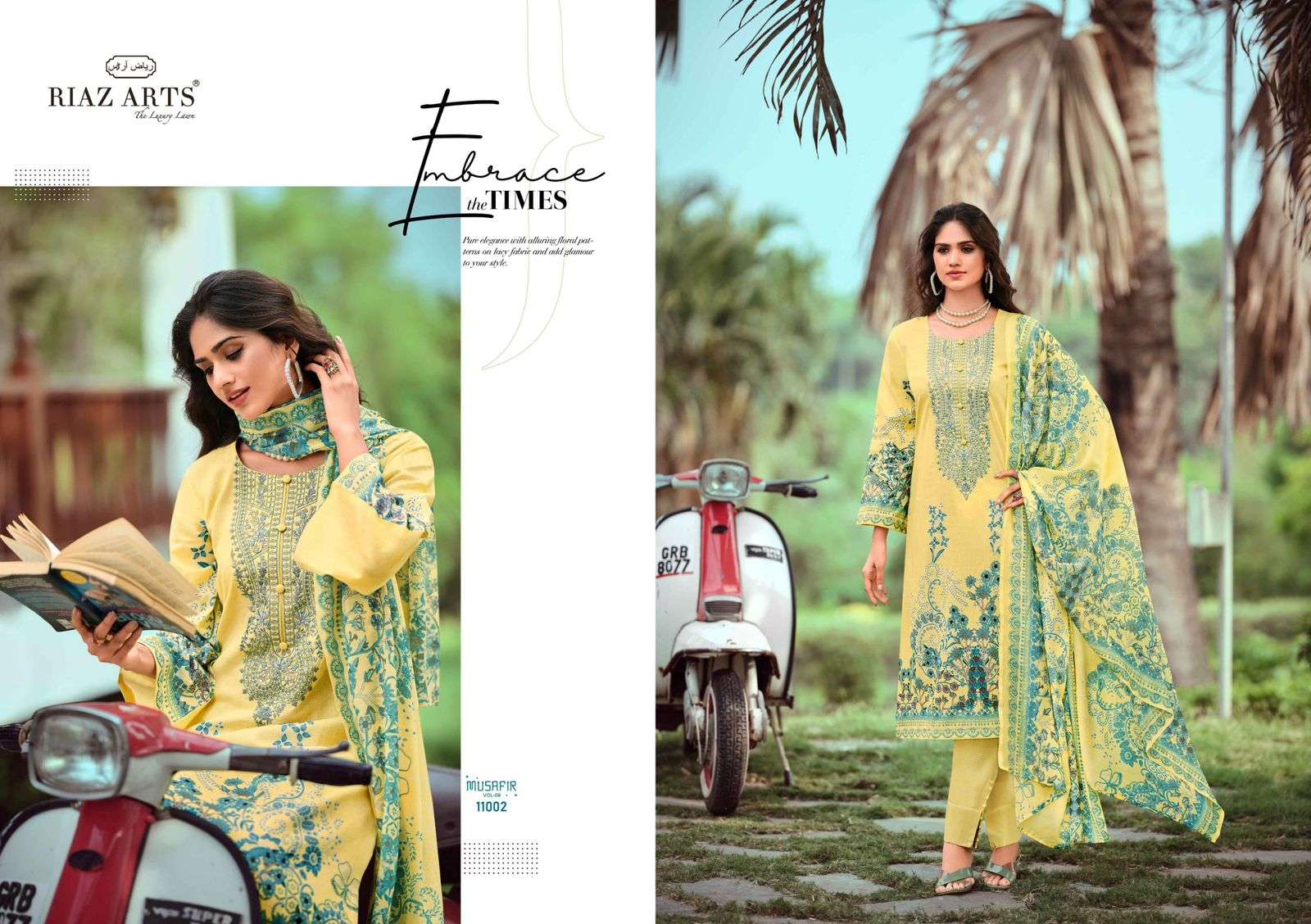 riaz arts musafir vol 9 lawn camric exclusive print salwar suit catalog