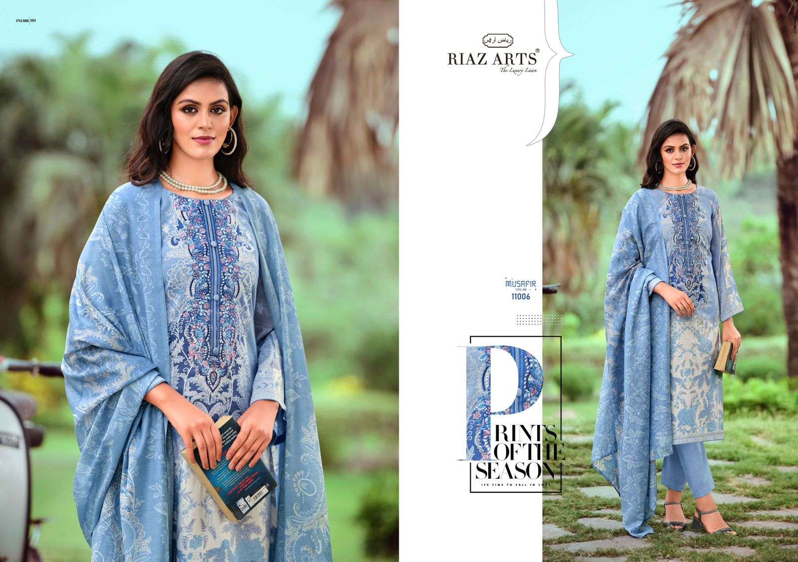 riaz arts musafir vol 9 lawn camric exclusive print salwar suit catalog