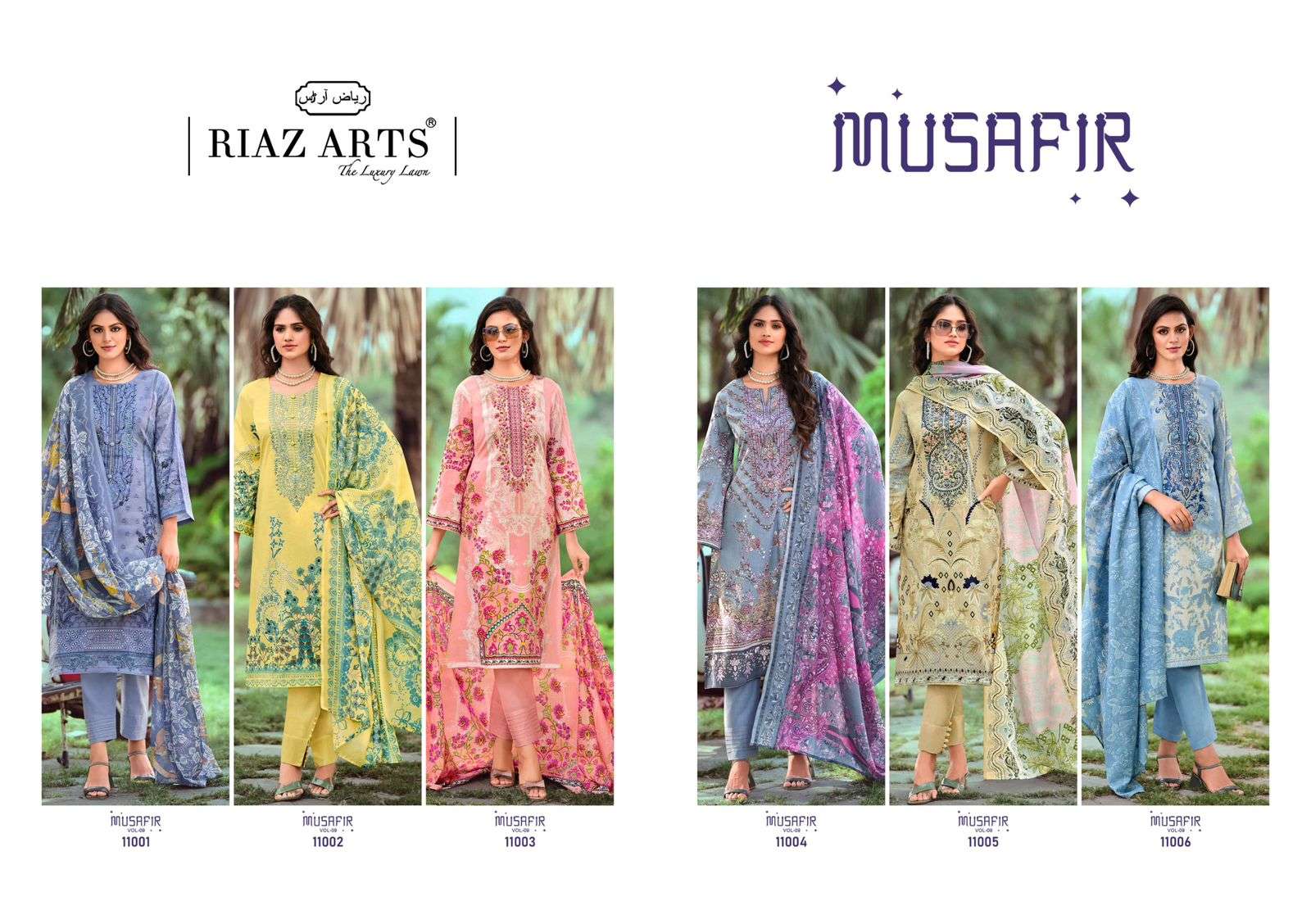 riaz arts musafir vol 9 lawn camric exclusive print salwar suit catalog