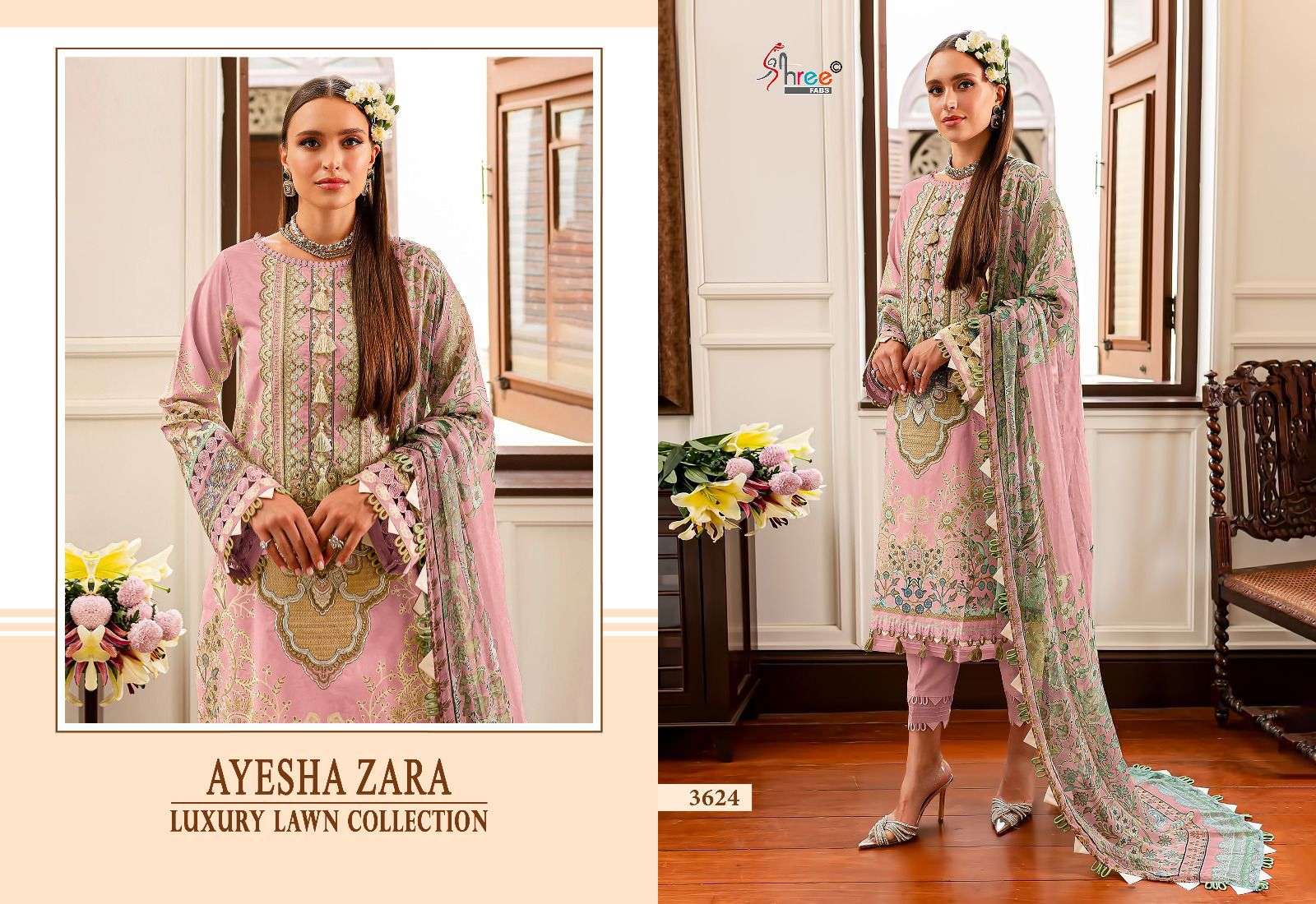 shree fabs ayesha zara luxury lawn collection cotton decent look salwar suit with cotton dupatta catalog