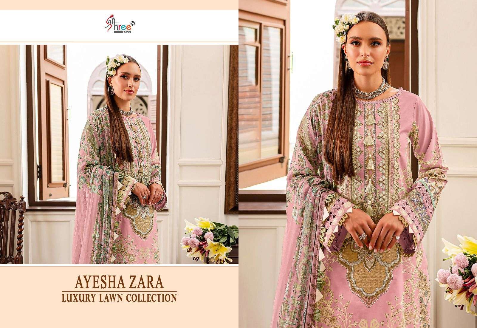 shree fabs ayesha zara luxury lawn collection cotton decent look salwar suit with cotton dupatta catalog