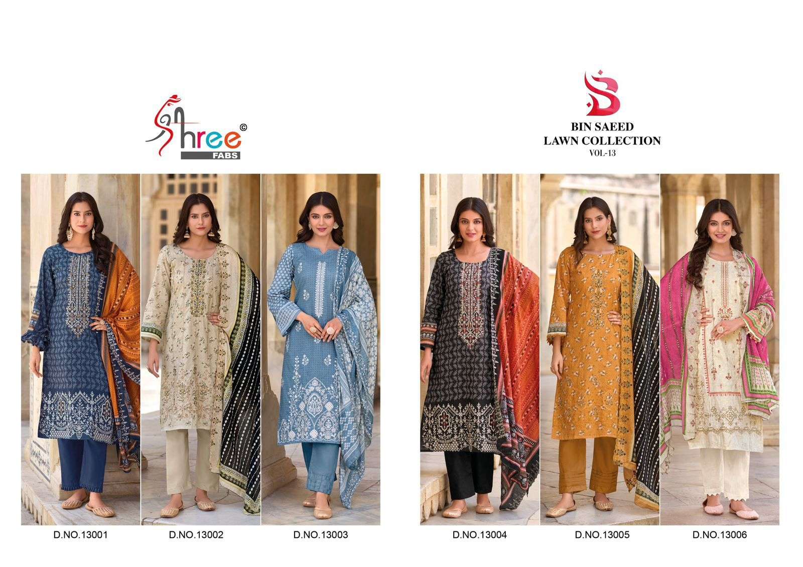 shree fabs bin saeed lawn collection vol 13 cotton decent look salwar suit catalog